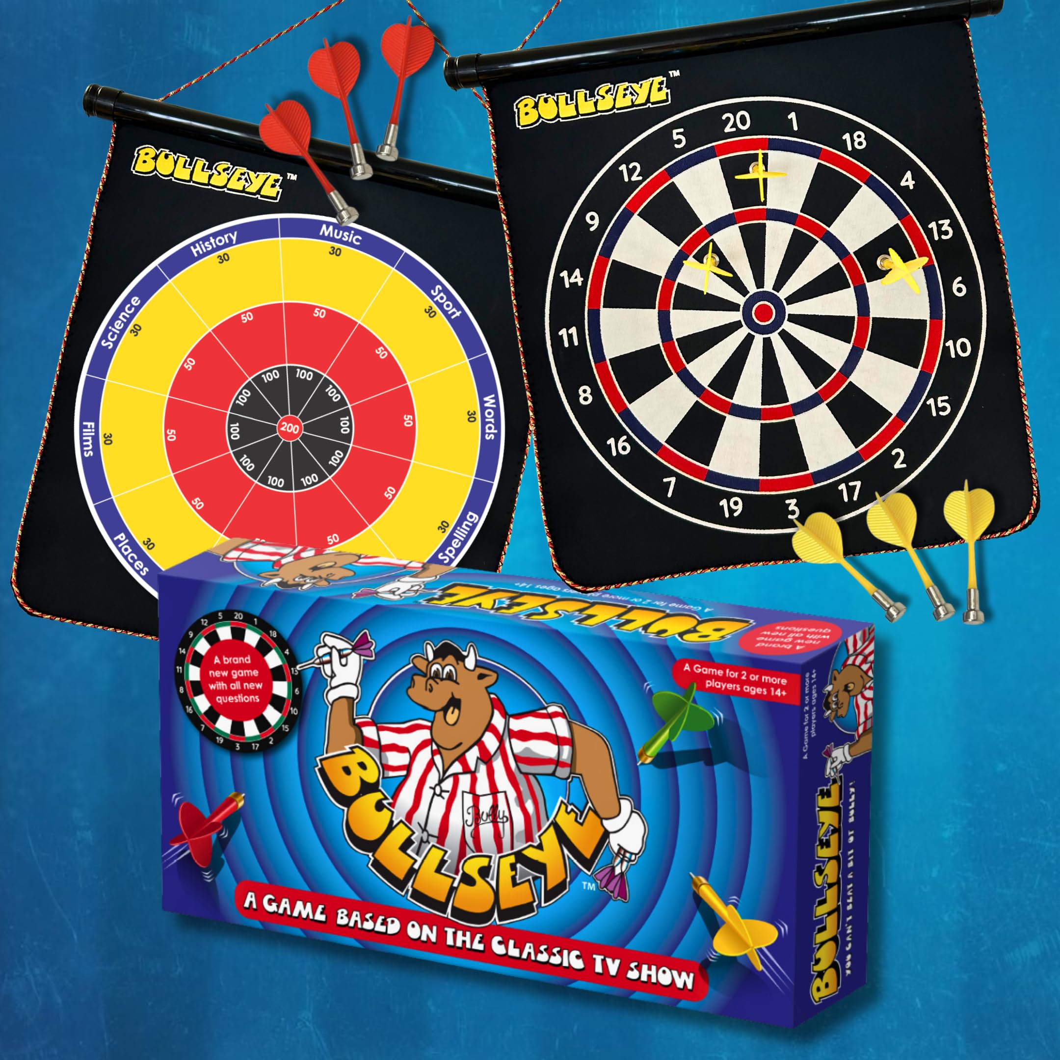 Bullseye Board Game, Classic TV Show Quiz with Magnetic Darts, Ages 14+, 2- 7