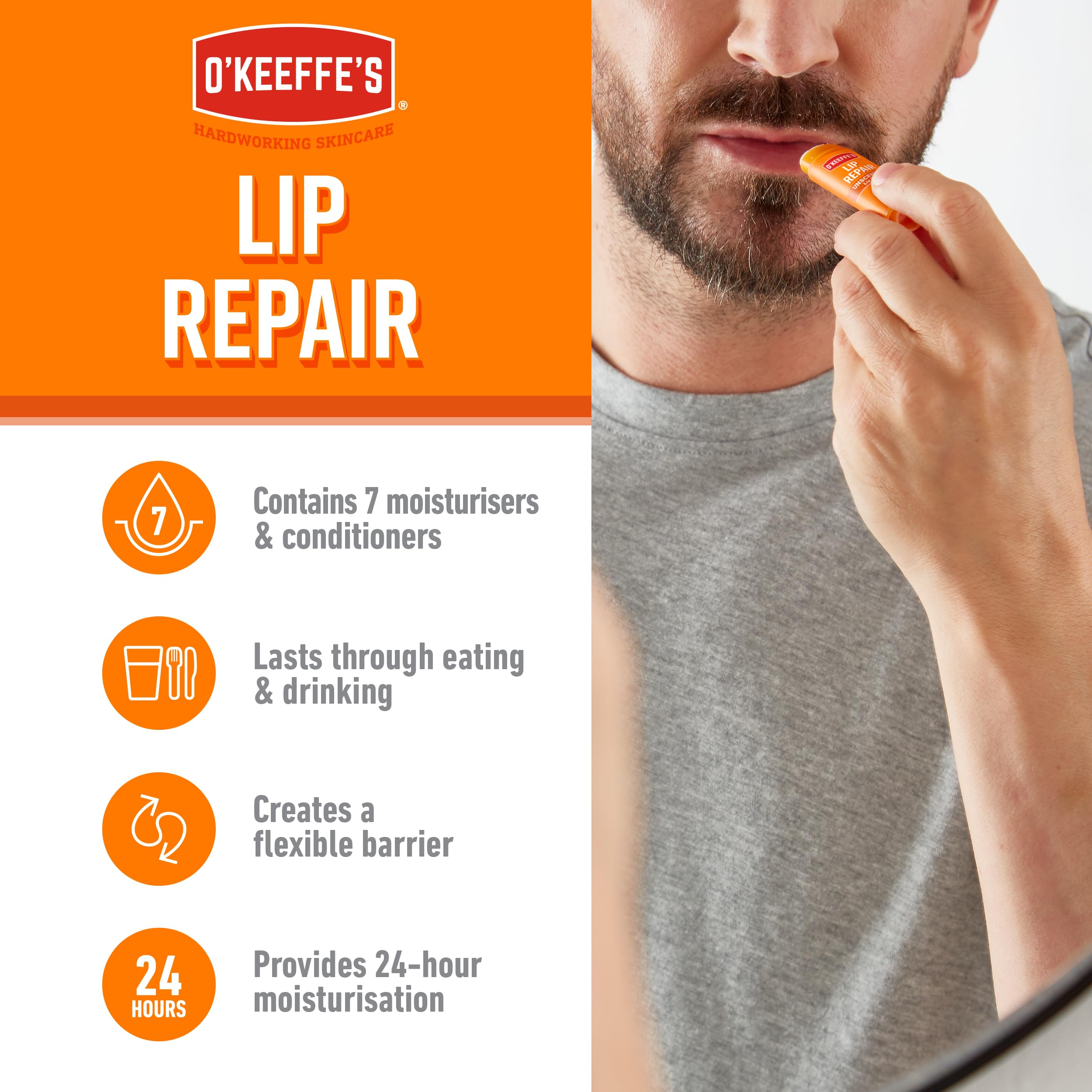 O'Keeffe's Lip Repair Unscented Lip Balm (4.2g, Pack of 6) 4