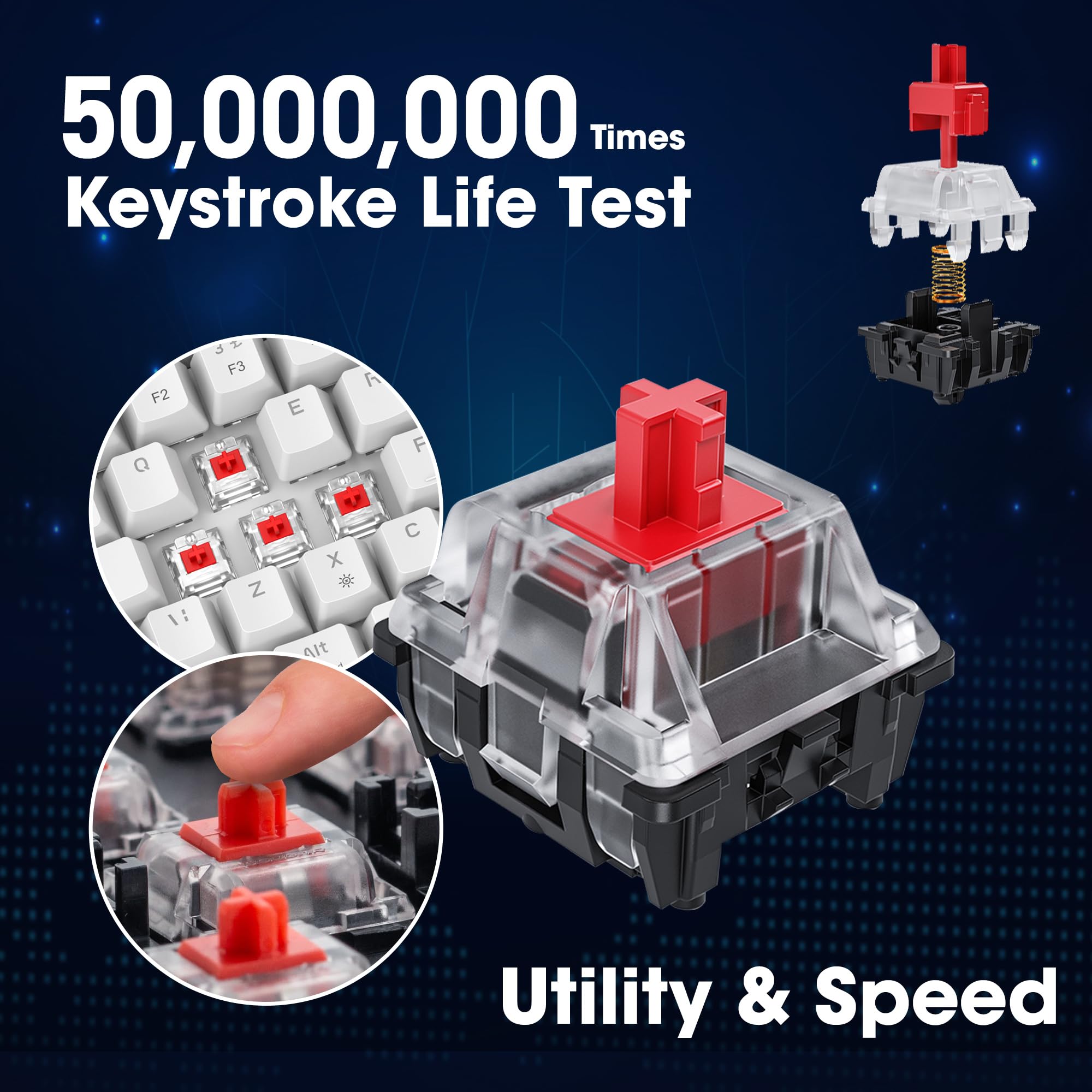 KOORUI 60% Mechanical Gaming Keyboard MKC01, Red Switch, RGB Backlit, Compact 69-Key, Detachable Type-C, Anti-Ghosting, Mac/PC Compatible 9