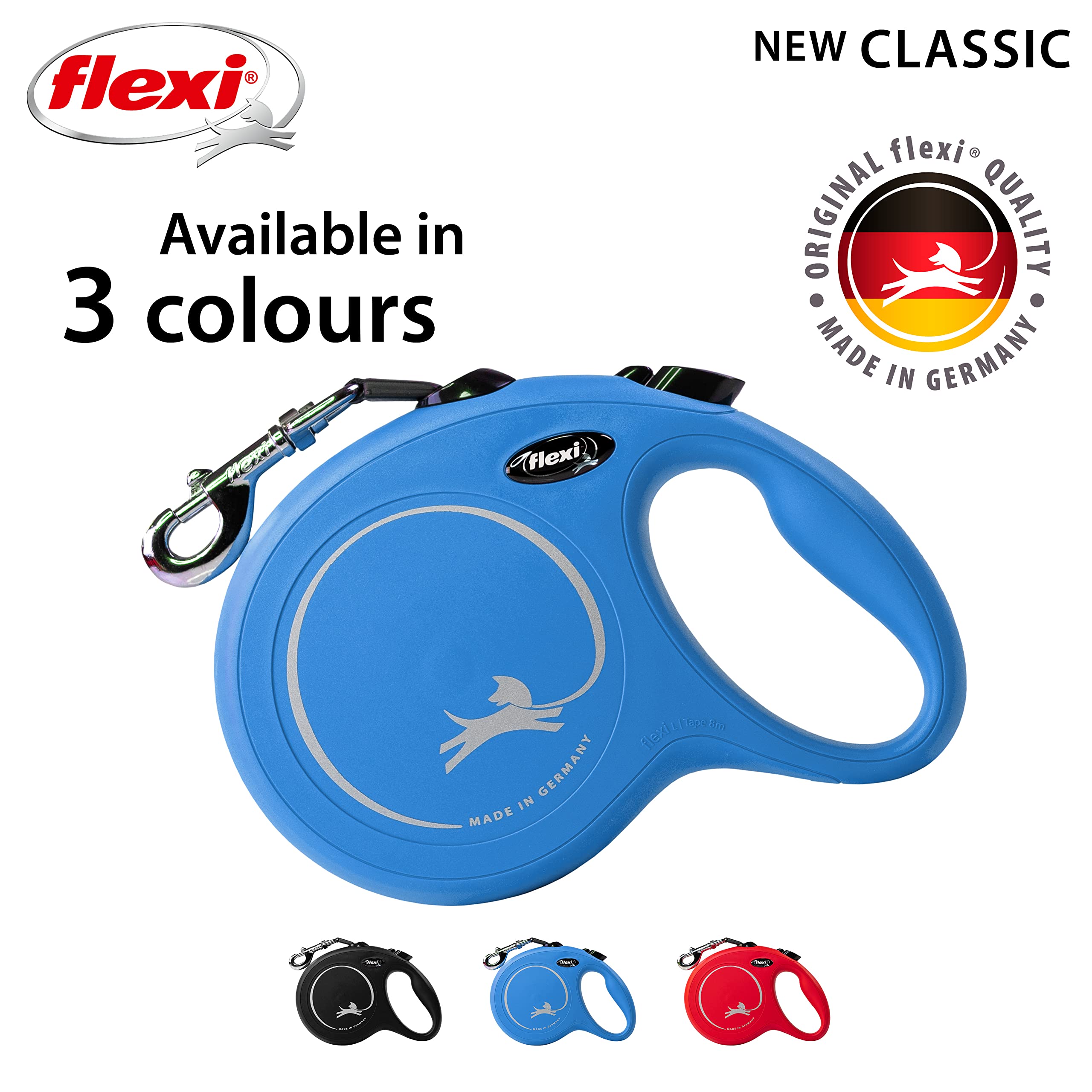 flexi New Classic Retractable Lead - 8m Tape for Dogs up to 50kg | Blue | L Size 4