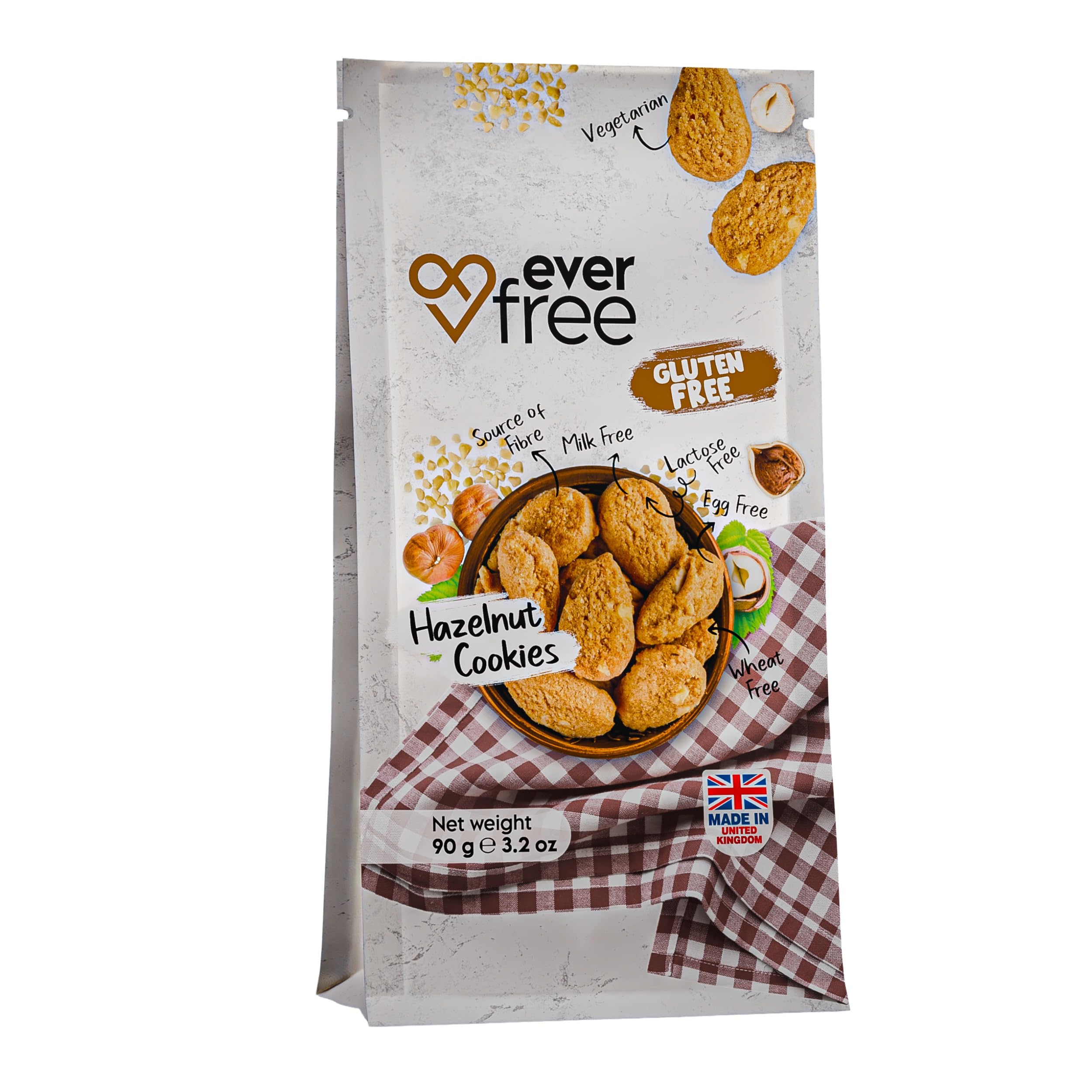 EverFree Gluten-Free Hazelnut Cookies - Vegan, Dairy-Free, Egg-Free, High Fibre 90g