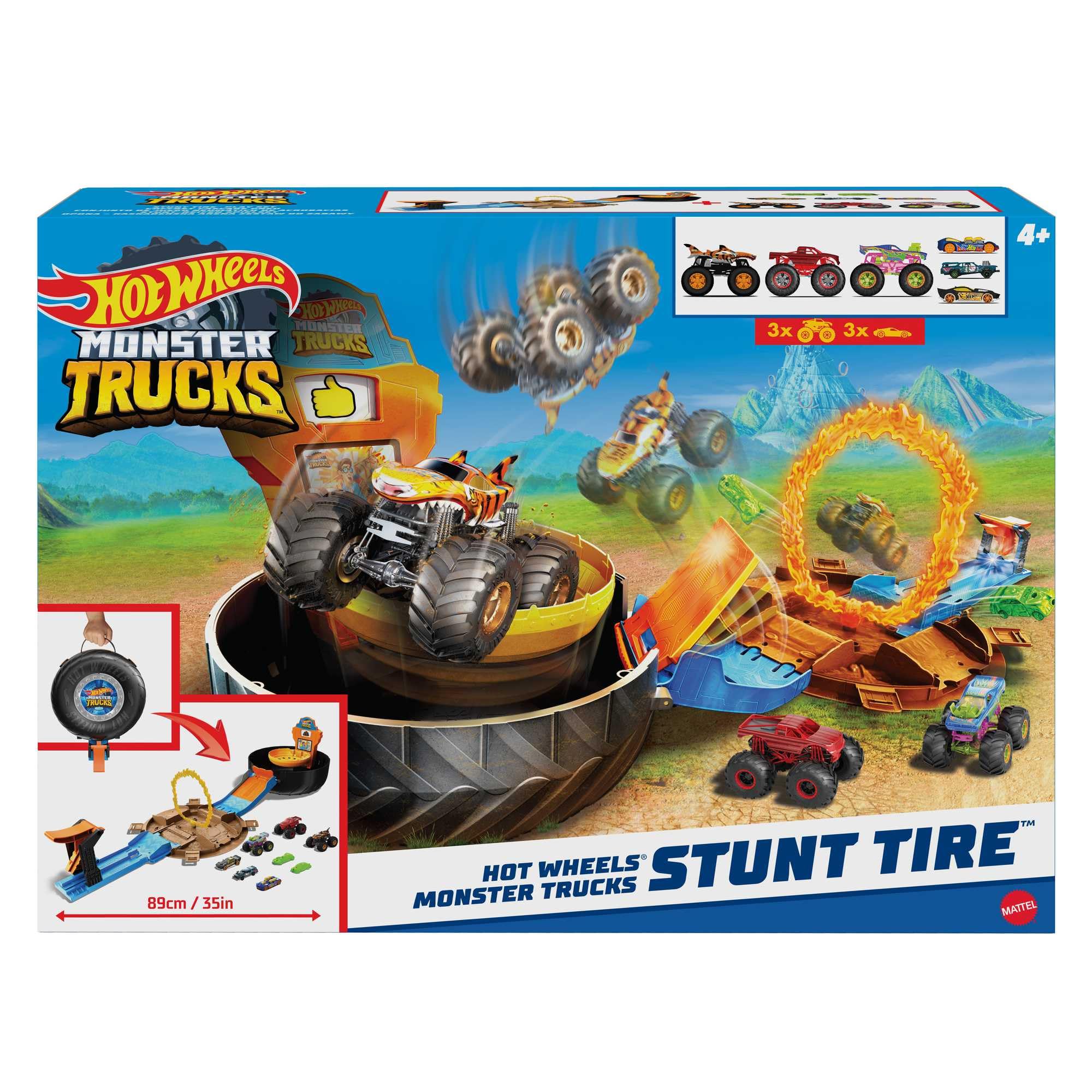 Hot Wheels Monster Trucks Stunt Tire Playset - Includes 3 Monster Trucks & 3 Scale Vehicles | 1:64 Scale 6
