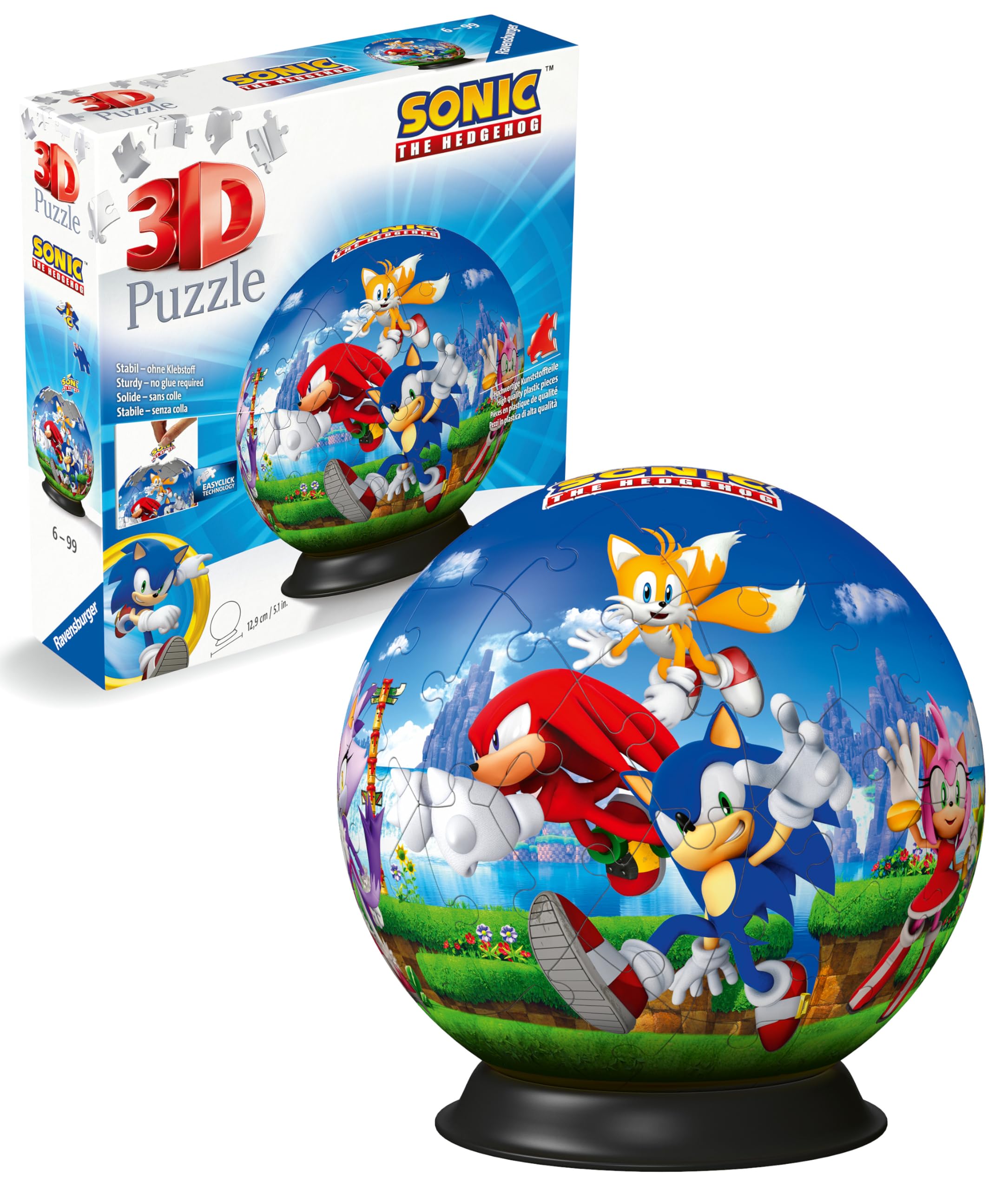 Ravensburger Sonic The Hedgehog 3D Puzzle - 72 Piece Plastic Puzzle Ball for Kids