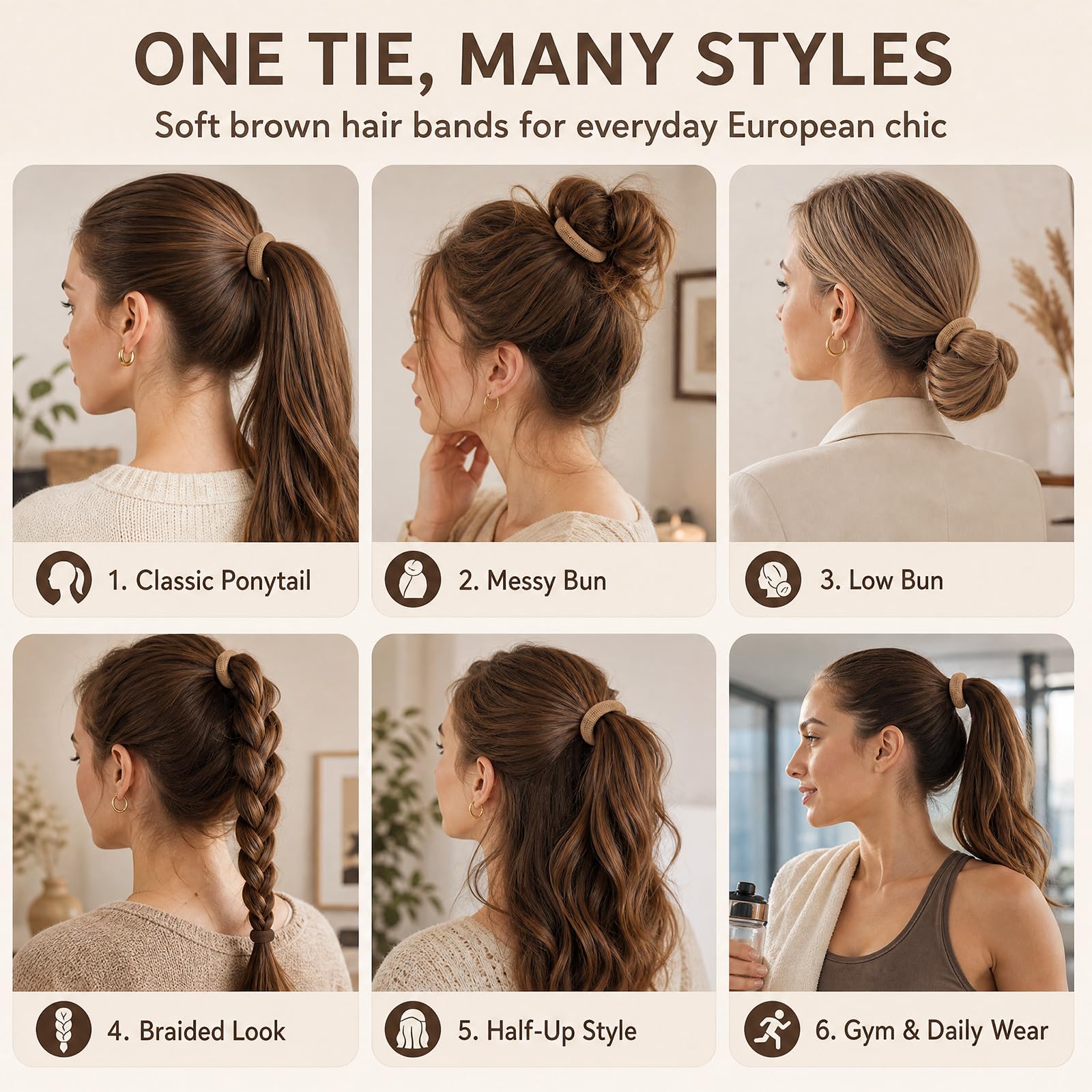 Admygo Elastic Hair Ties - 50 Pack Seamless Thick Hair Ties | High Elasticity | Light Brown 6