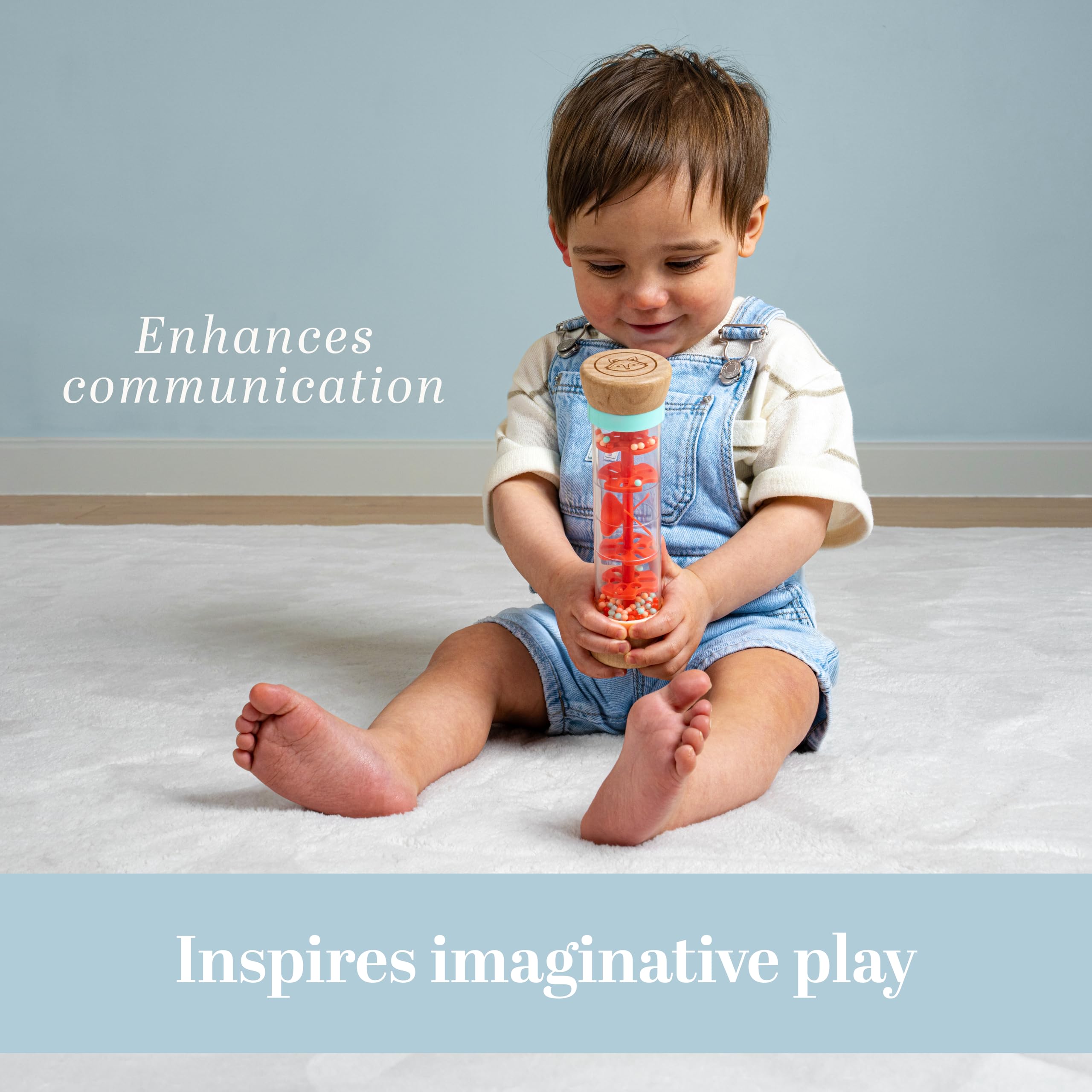 Owl & Fox Wooden Rainmaker Baby Rattle Toy - Soothing Sound Sensory Toy for 12 Months and Up 4