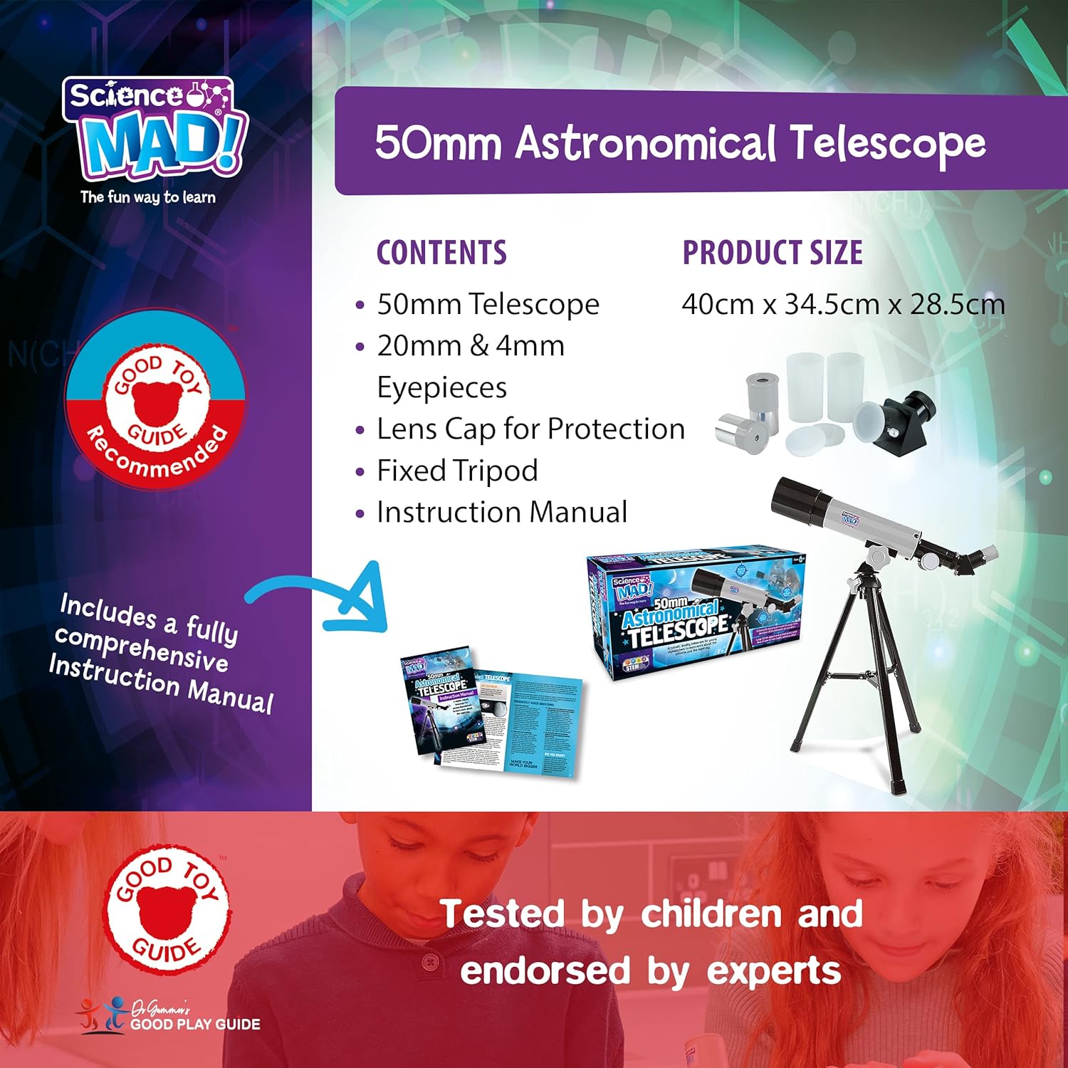 Science Mad SM52 50mm Astronomical Telescope - 90X Magnification for Kids 8+ 4