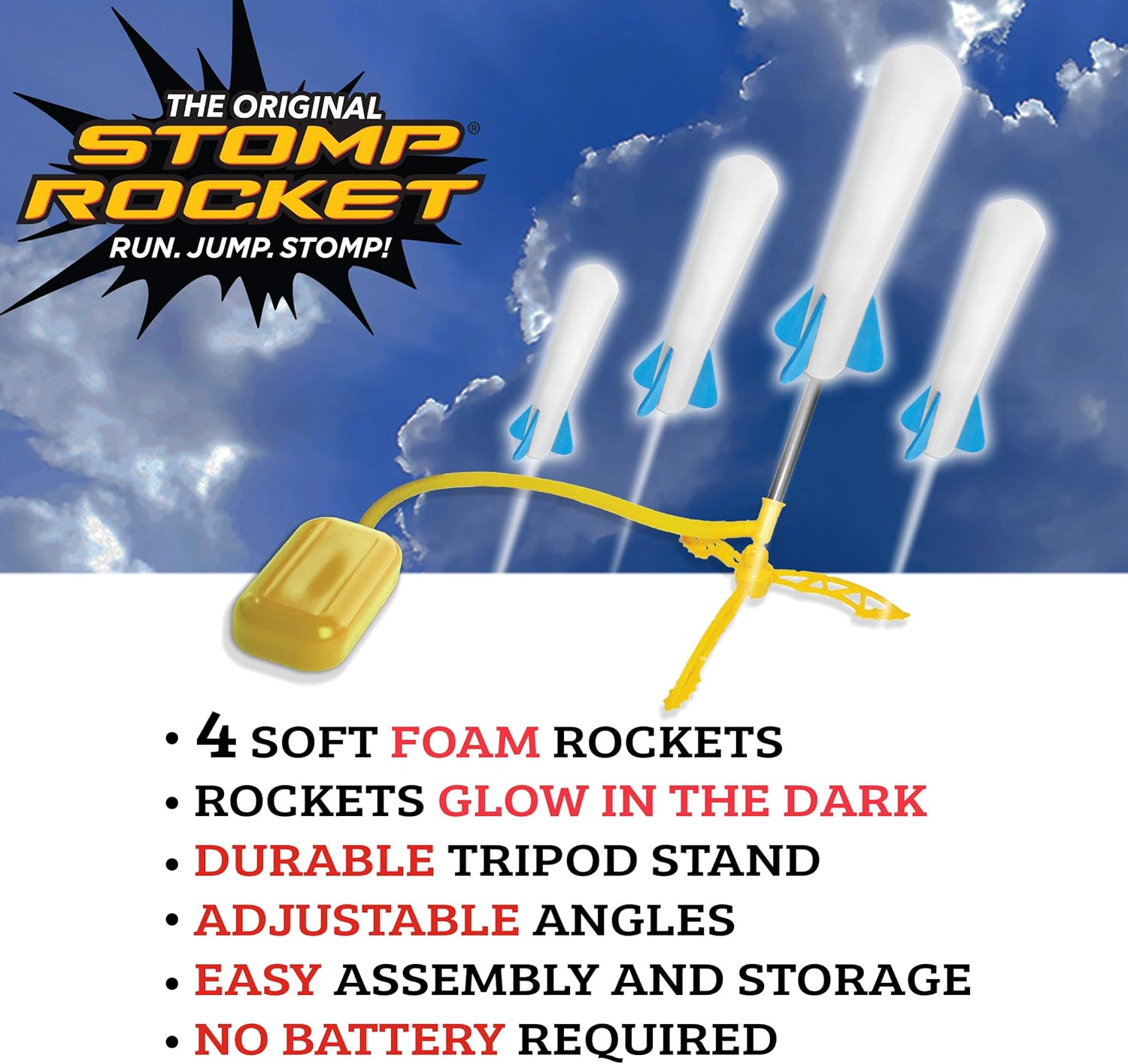 Stomp Rocket 20005 Junior Glow - Glow-in-the-Dark Foam Rockets for Kids Ages 3+