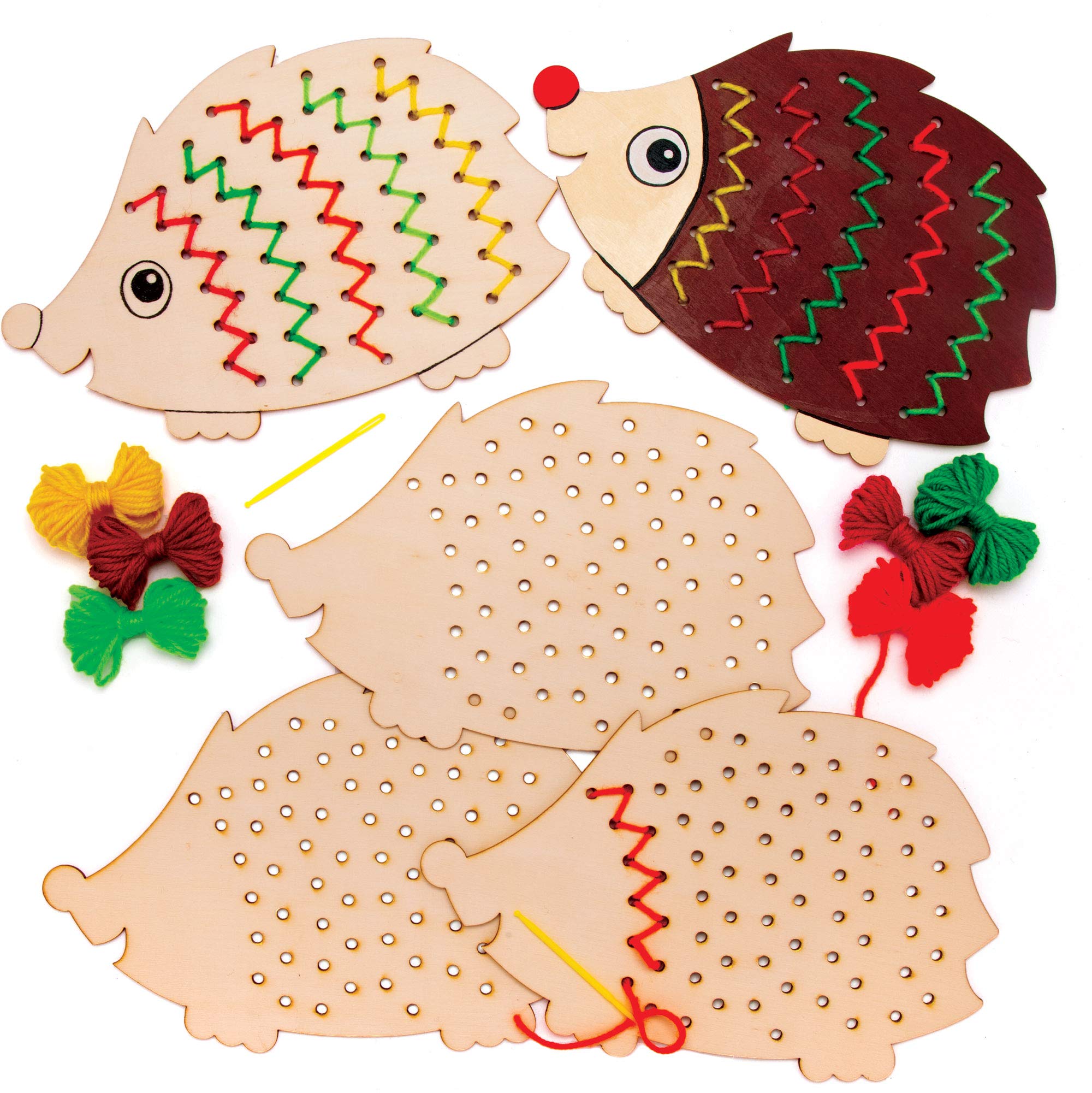 Baker Ross AW934 Hedgehog Wooden Threading Kit - Arts and Crafts for Kids (Pack of 4)
