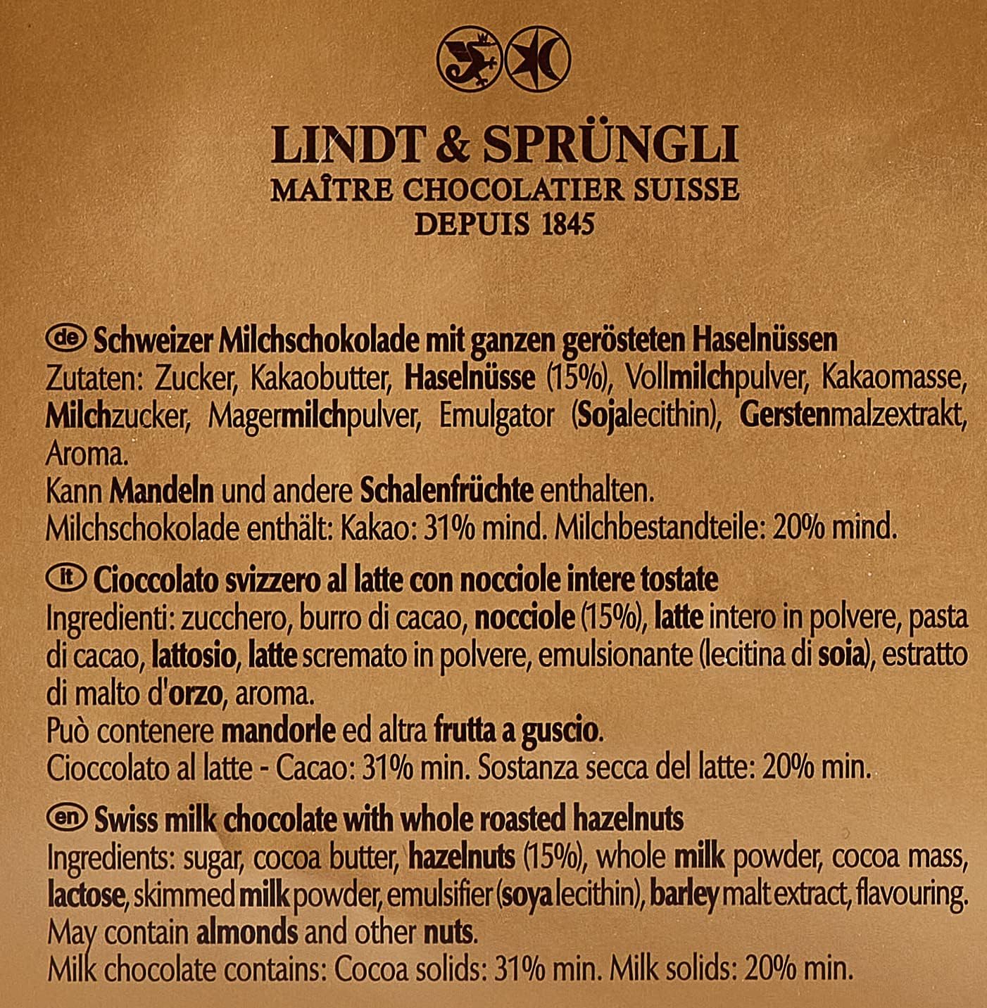 Lindt Swiss Milk Chocolate and Crunchy Hazelnut Gold Bar 300 g 6