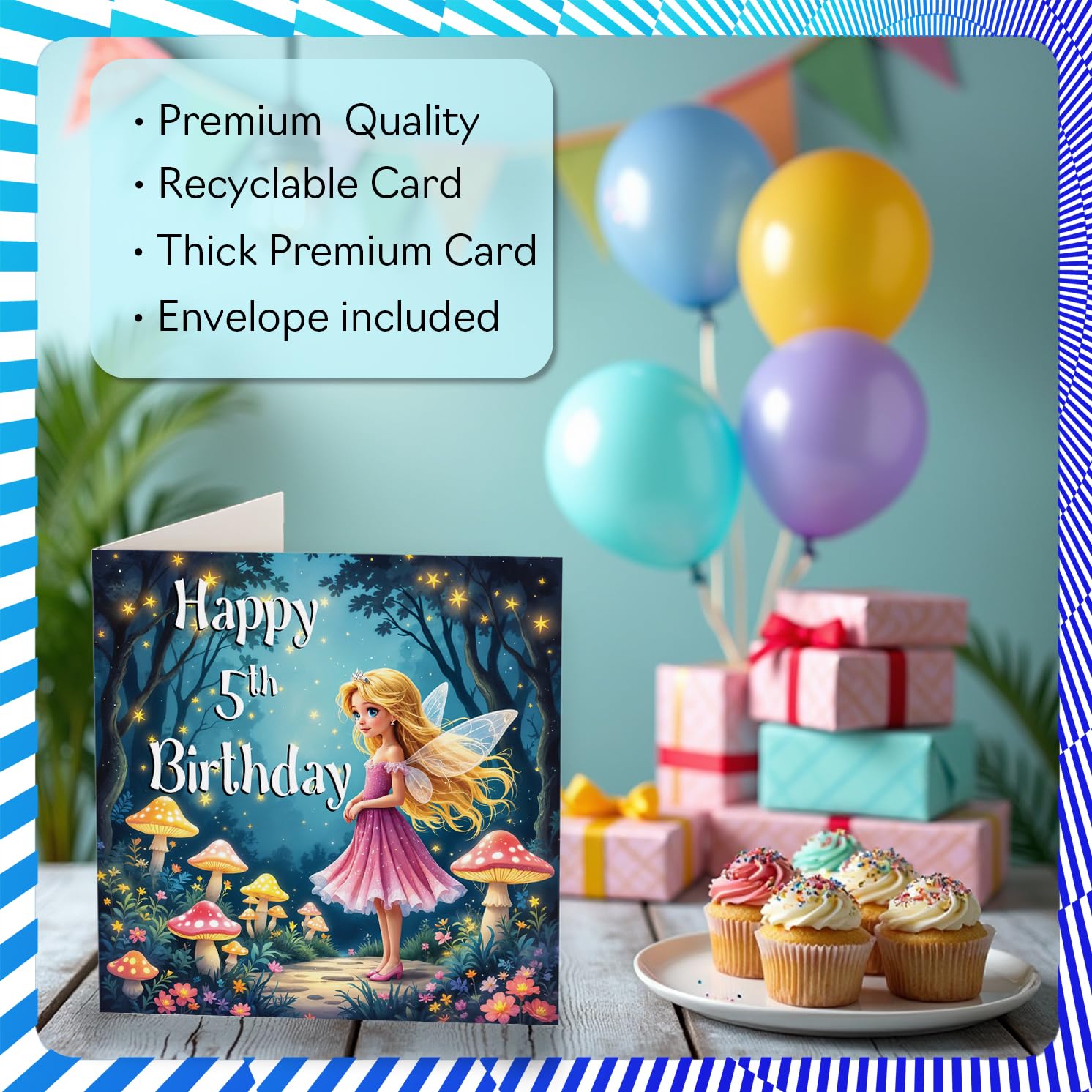 Stuff4 5th Birthday Card for Girls - Fairy Garden Design | 145mm x 145mm 3