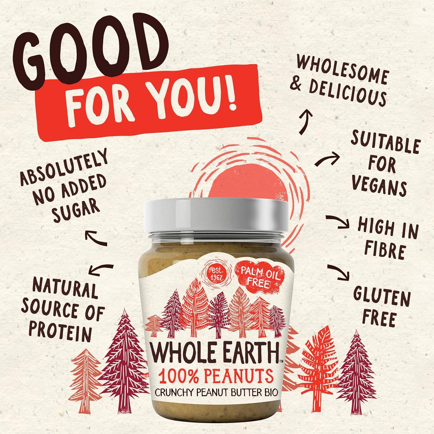 Whole Earth Organic Crunchy Peanut Butter, 6 x 227g Jars, 100% Nuts, No Added Sugar, Gluten Free, Vegan 4