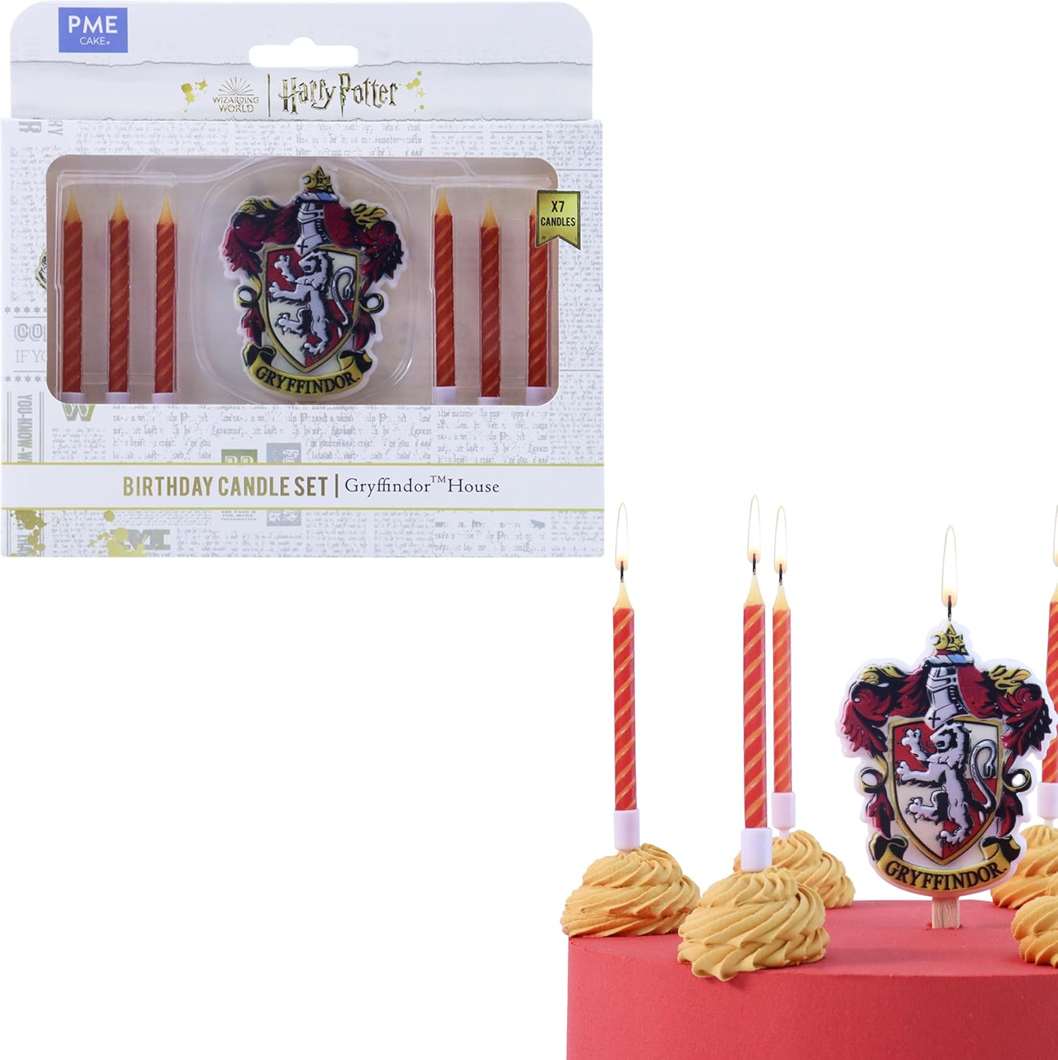 PME Harry Potter Gryffindor Birthday Candle Set - 7-Piece Candle & Crest Decoration