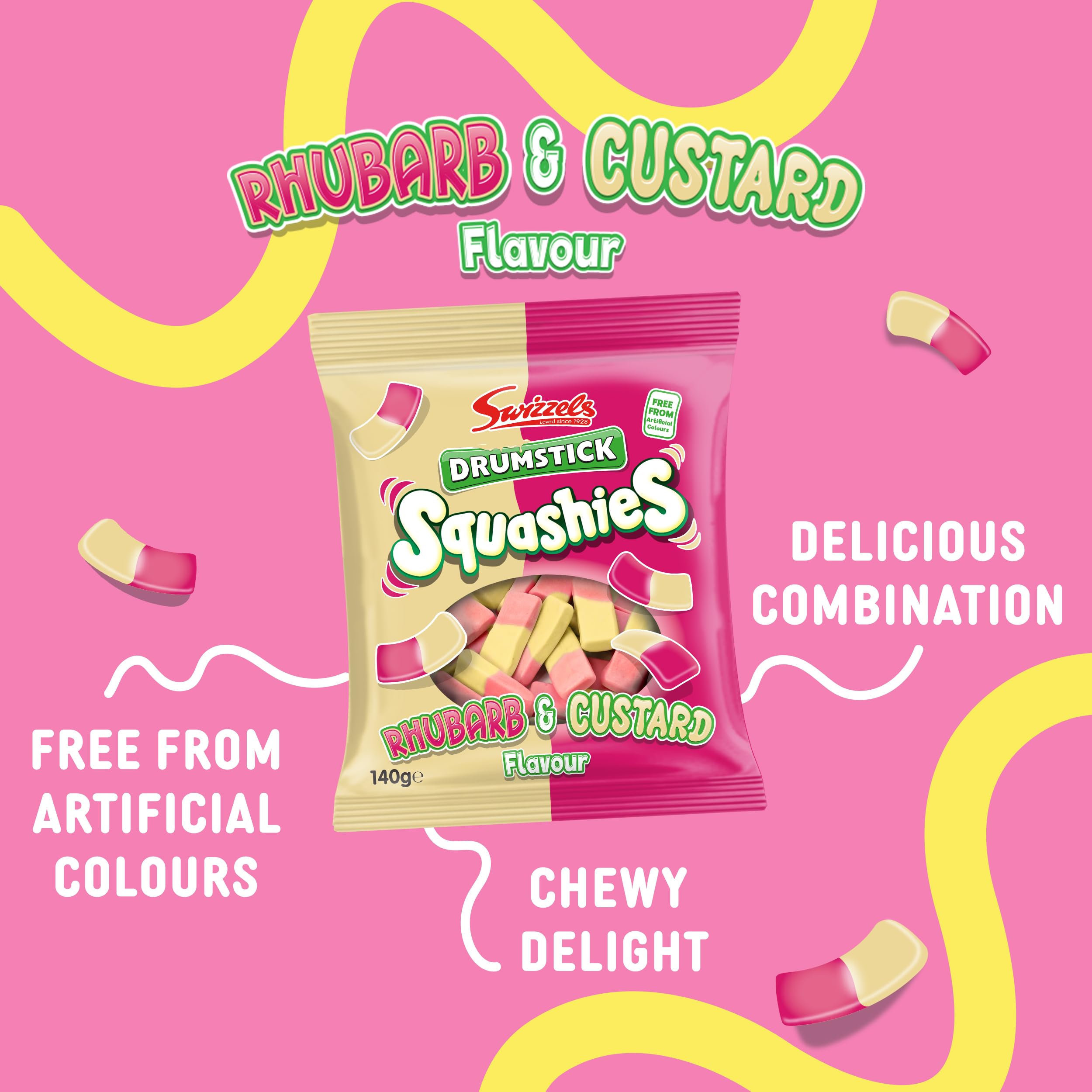 Swizzels Rhubarb and Custard Squashies - Chewy Sweets (120g)