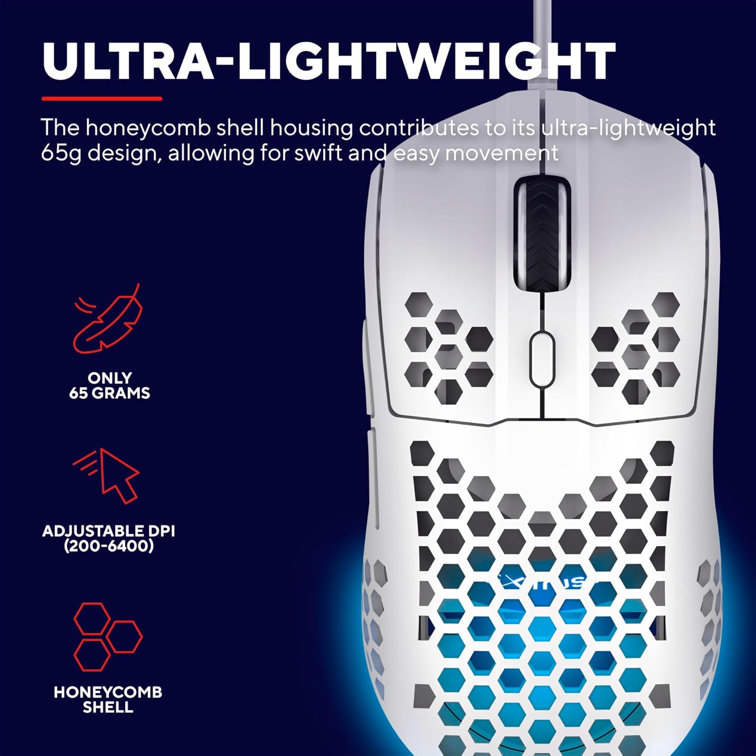 Trust Gaming GXT 928W Helox White Ultra-Lightweight 65g Wired Gaming Mouse with RGB Lighting 9