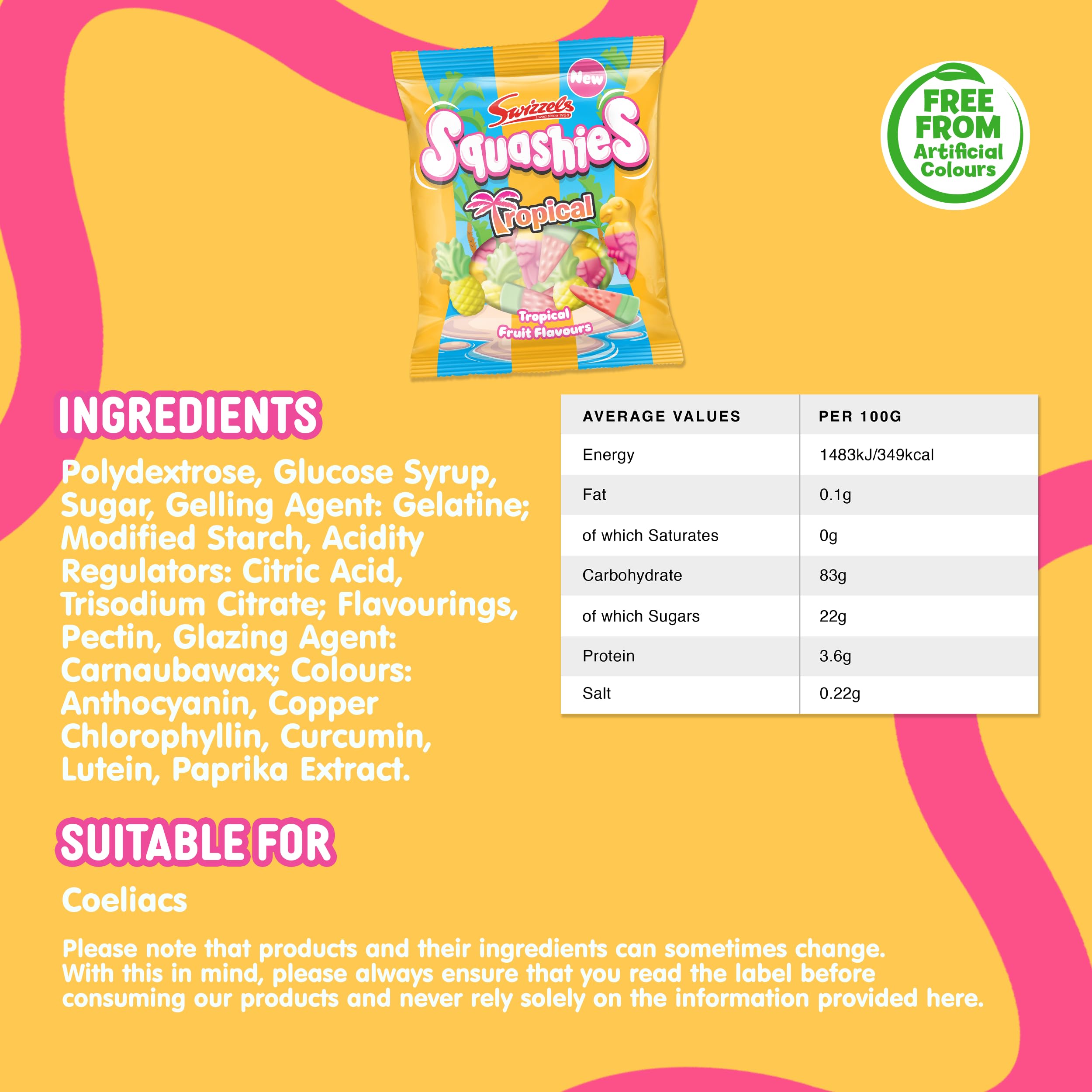 Swizzels Squashies Tropical Flavour 100g - Fruity Chewy Sweets with Fun Shapes