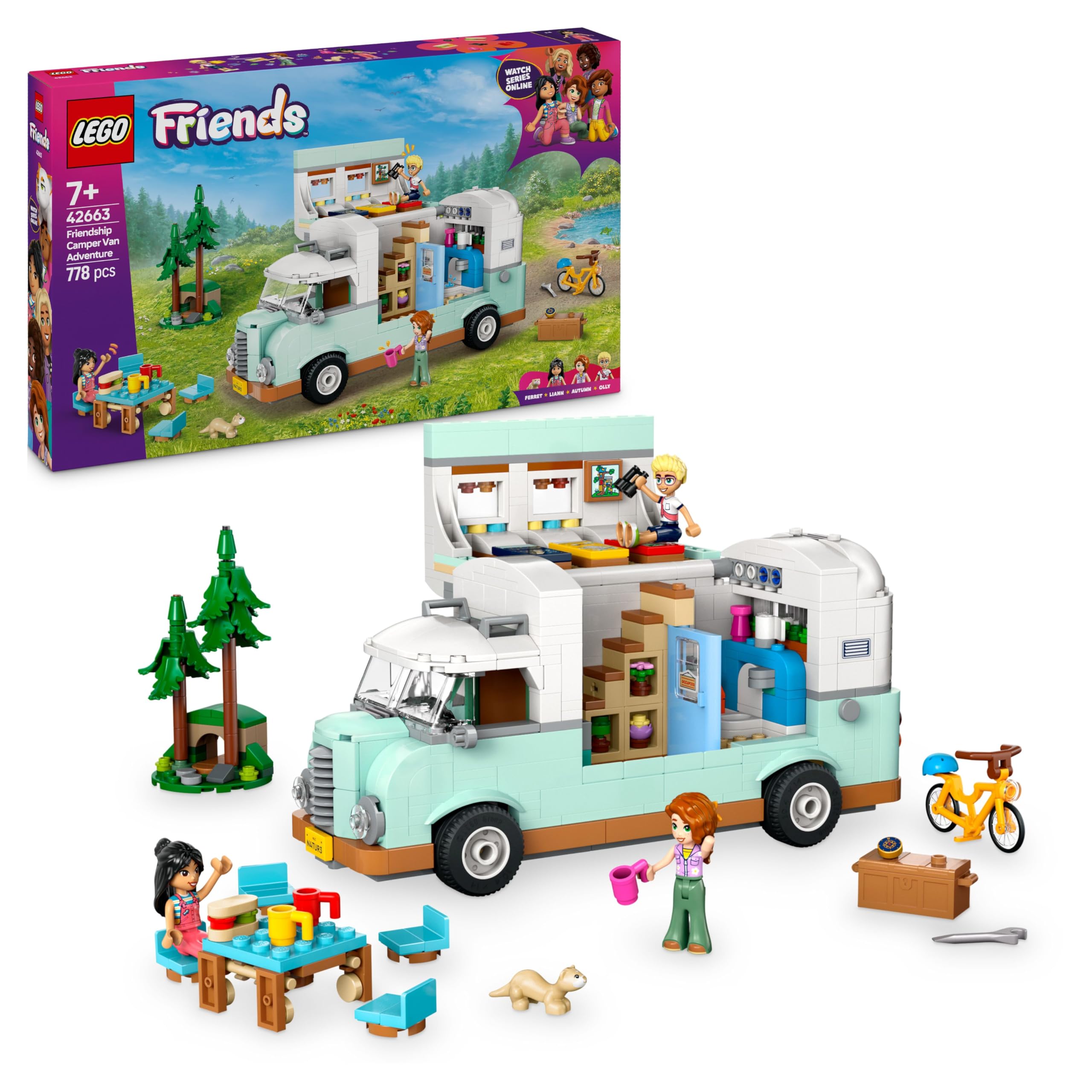 LEGO Friends Friendship Camper Van Adventure Set - Building Toy with Mini Dolls & Accessories for Ages 7+
