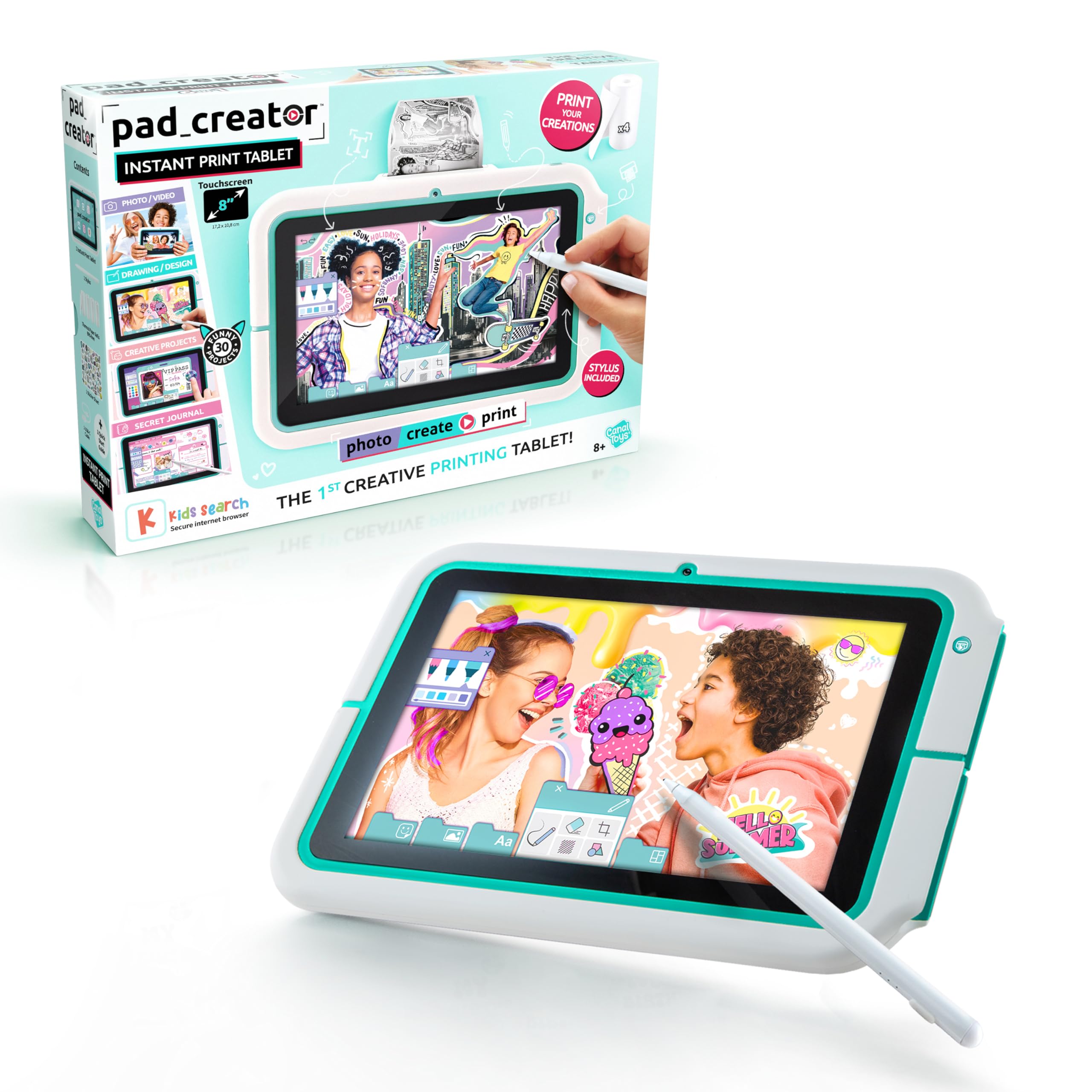 Pad Creator Instant Print Tablet – 8″ Kids Touchscreen with Stylus, 12MP Camera & Thermal Printer 7