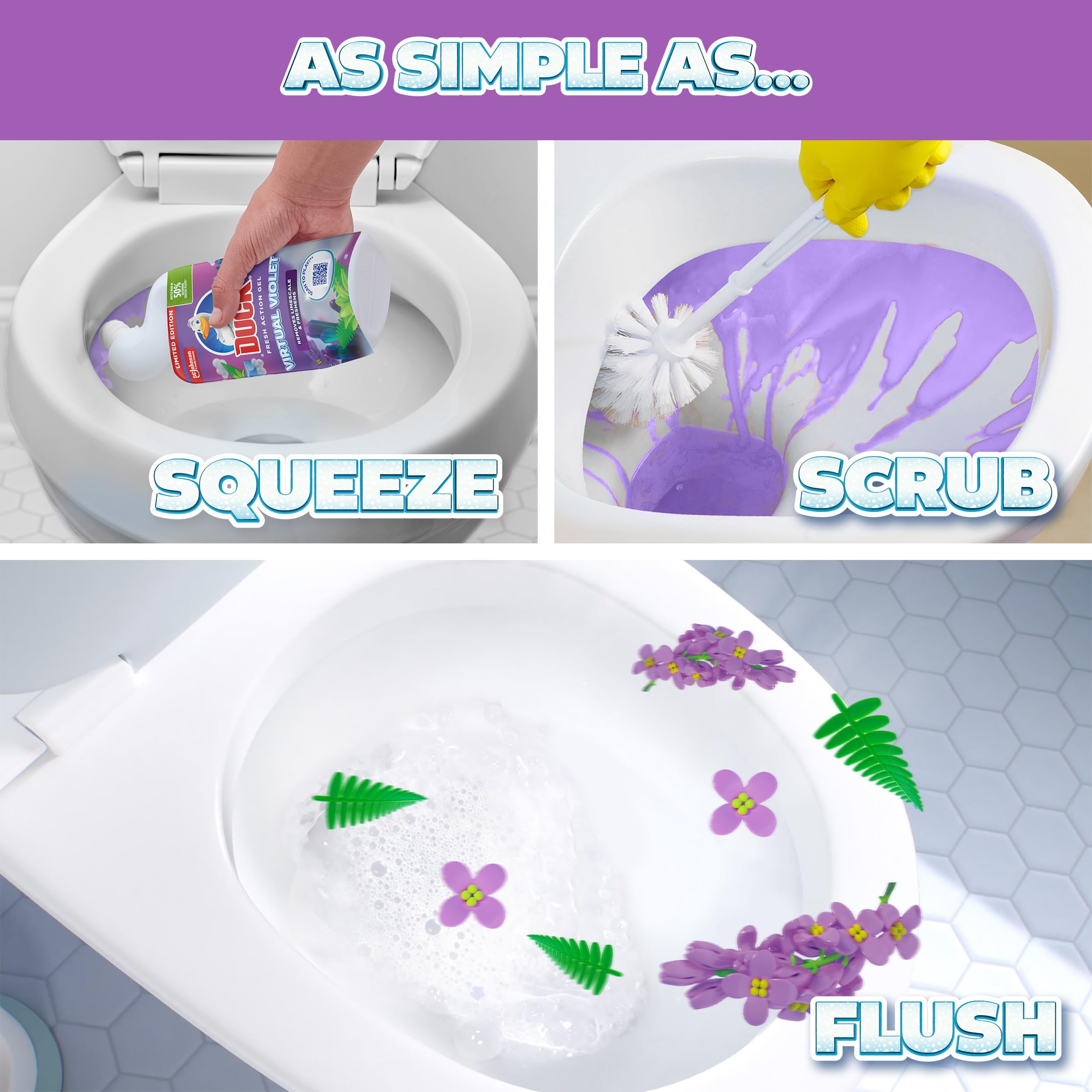 Duck - Deep Action Gel Toilet Cleaner Liquid, Removes Limescale, Long Handle Design