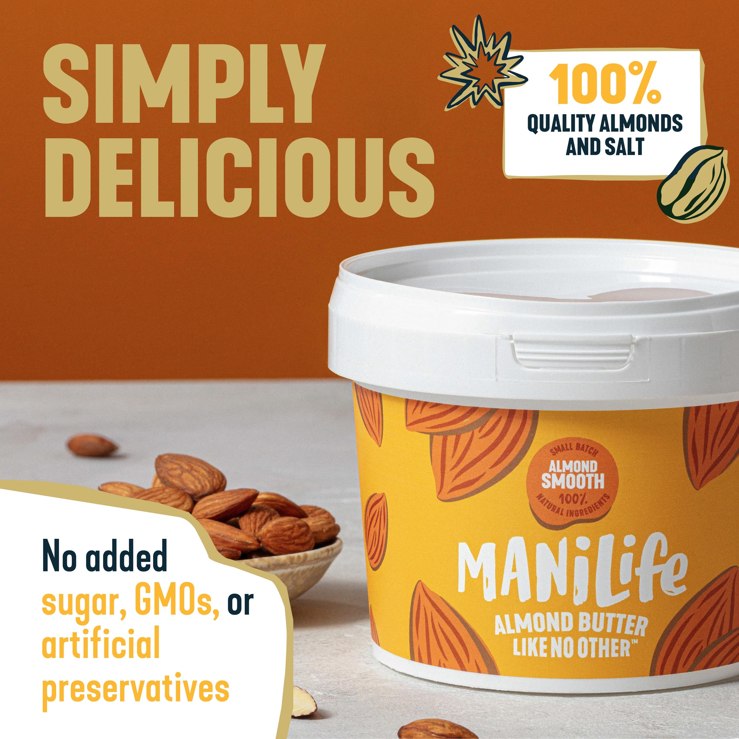 MANÍLIFE Smooth Almond Butter, 1kg Jar - Vegan Nut Spread with Sea Salt 4