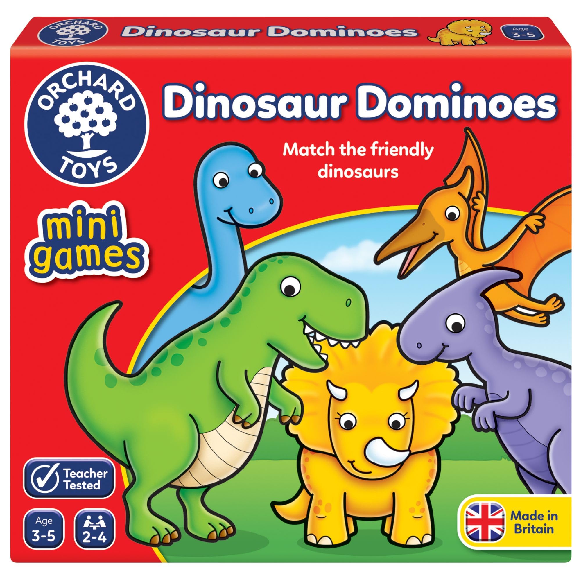 Orchard Toys Dinosaur Dominoes Mini Game, Compact Travel Dominoes for Kids