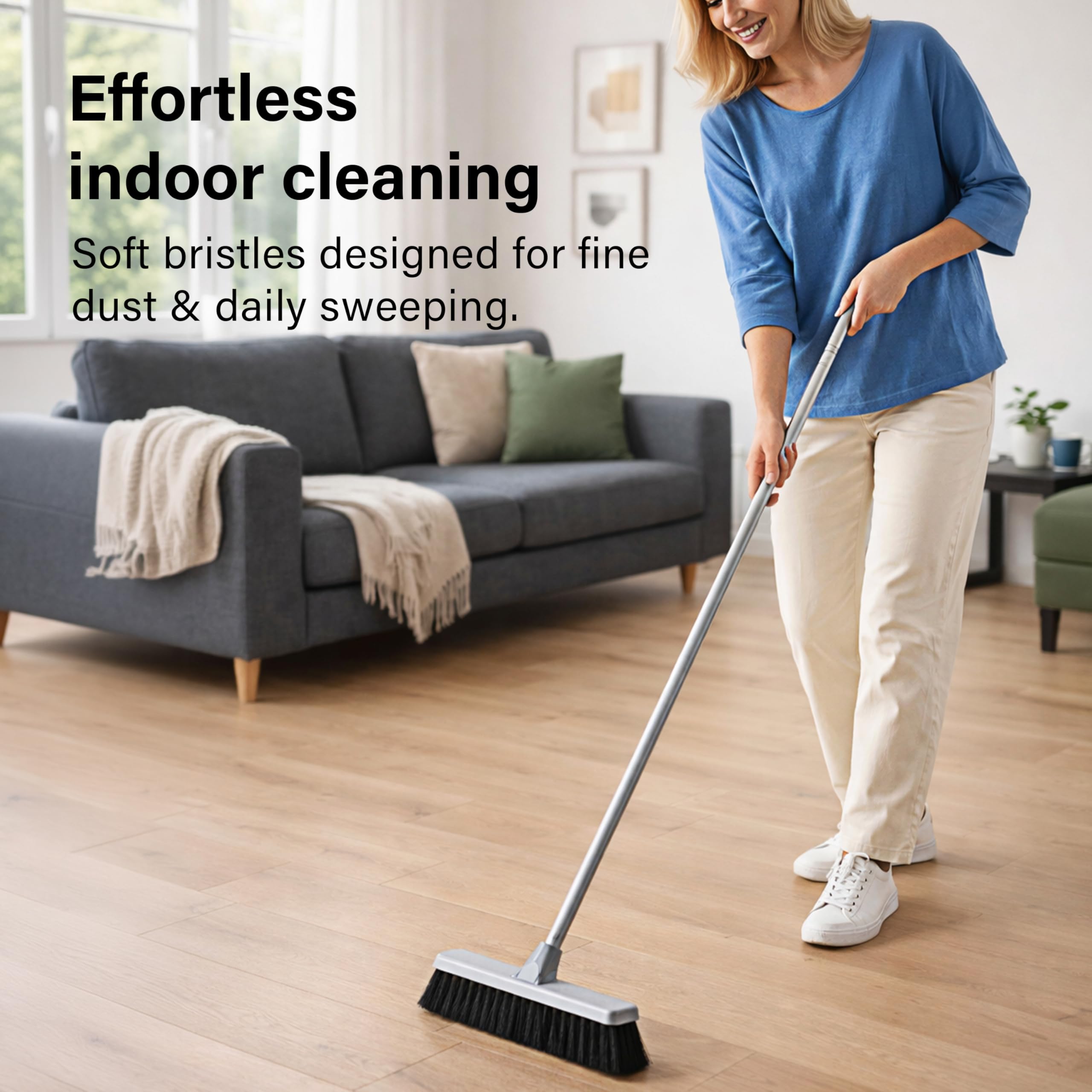 Ofah Hand Broom - Soft Bristles for Dust-Free Indoor Cleaning | Grey Plastic 2