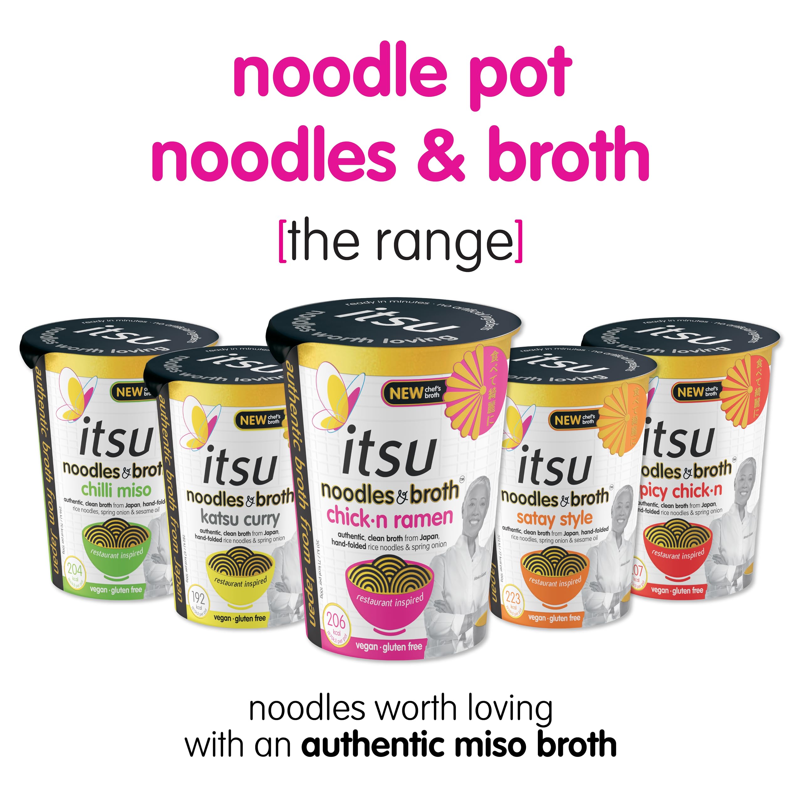 Itsu Spicy Chickn Instant Noodles & Broth Pot 64g - Pack of 6 | Gluten Free | Vegan | Quick 5-Minute Meal