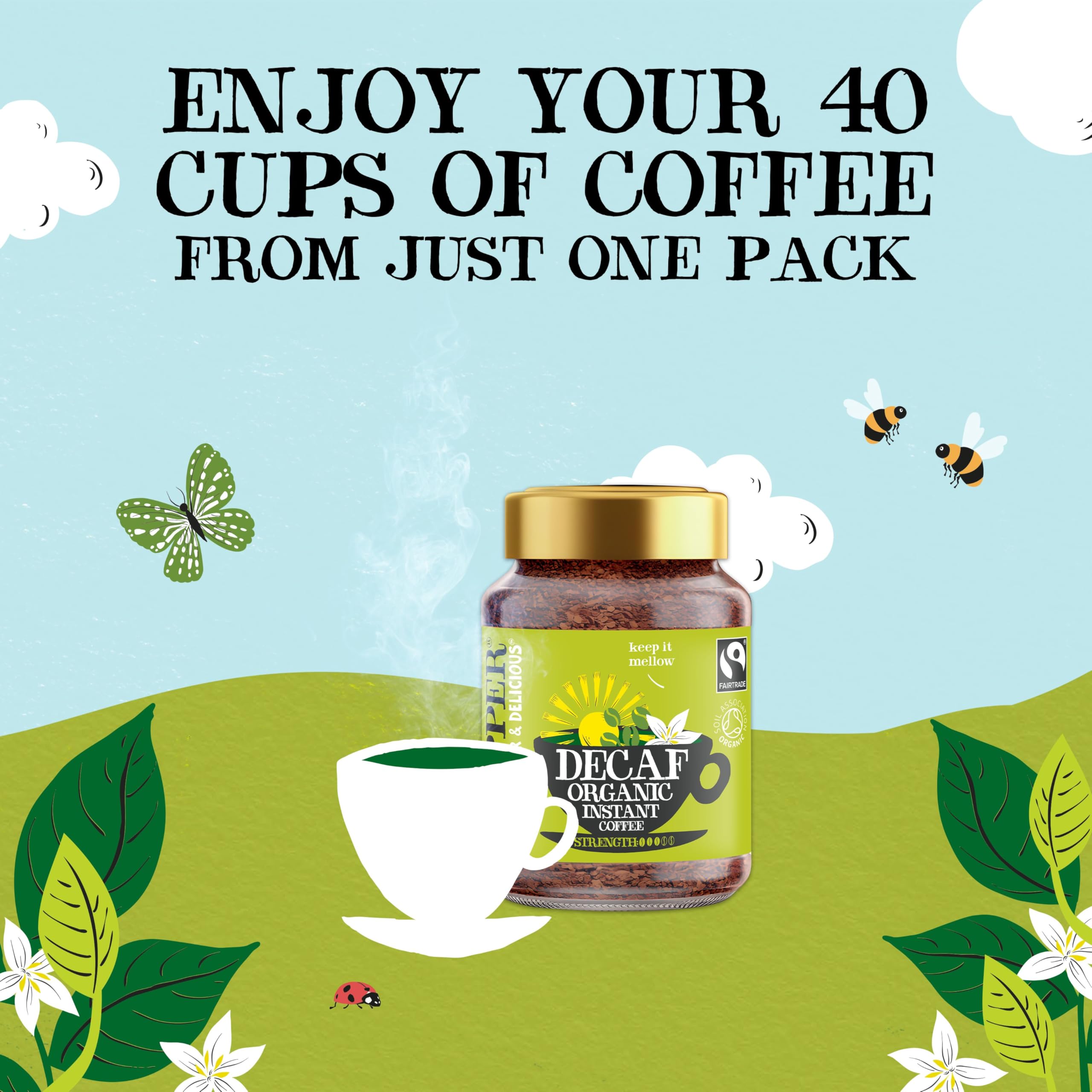 Clipper Organic Decaf Instant Coffee - 6x 100g Jars Medium Roast Arabica 6