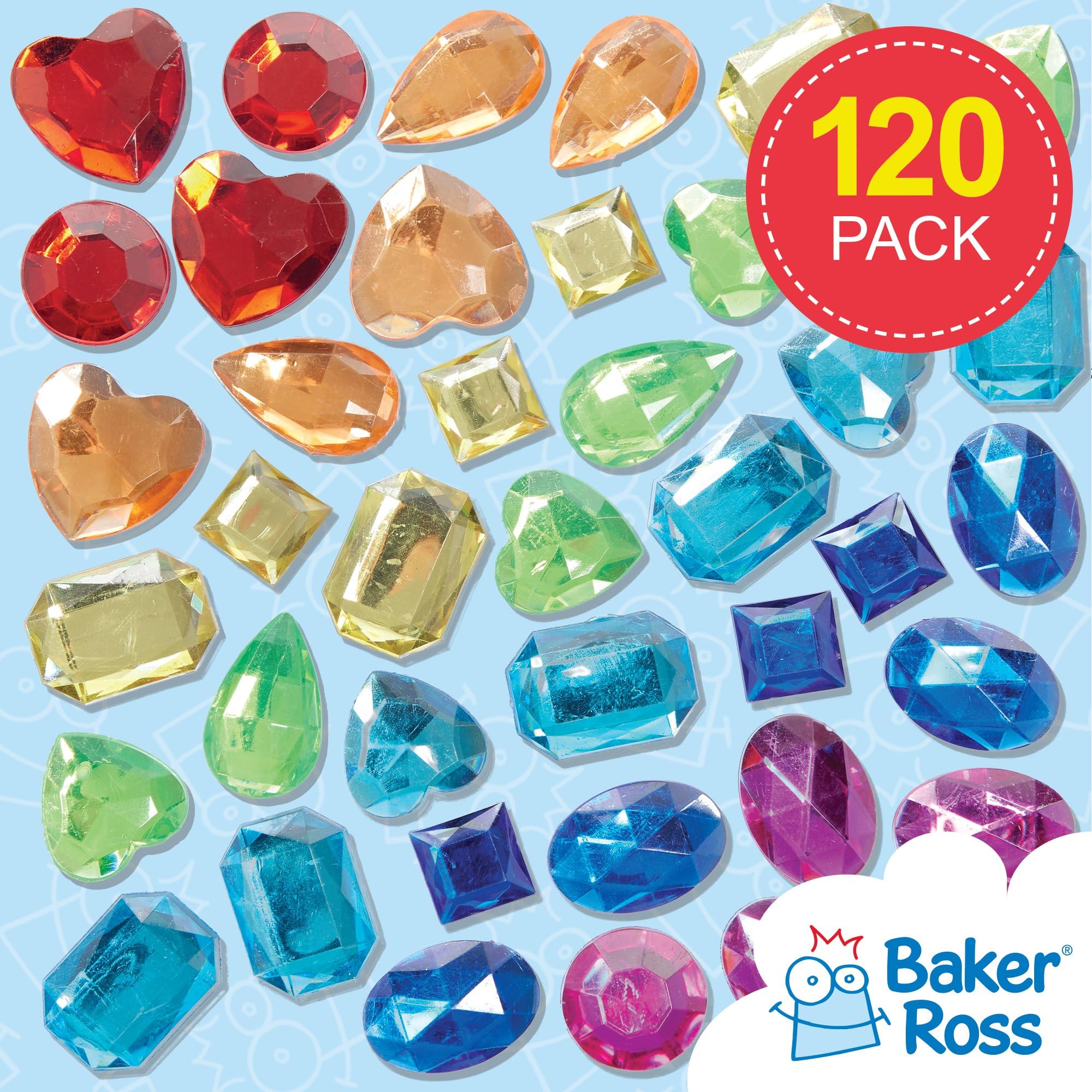 Baker Ross FC759 Large Rainbow Self-Adhesive Gems - Pack of 120 | 15mm-25mm | Plastic 2