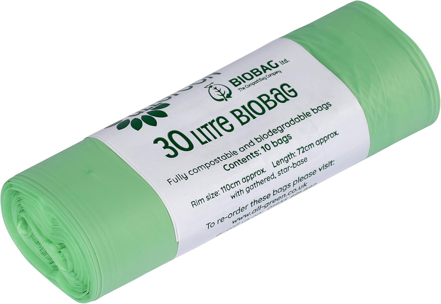 All-Green 30L Compostable Kerbside Caddy Liners - 10 Bags, Star-Sealed Base, EN 13432 Certified