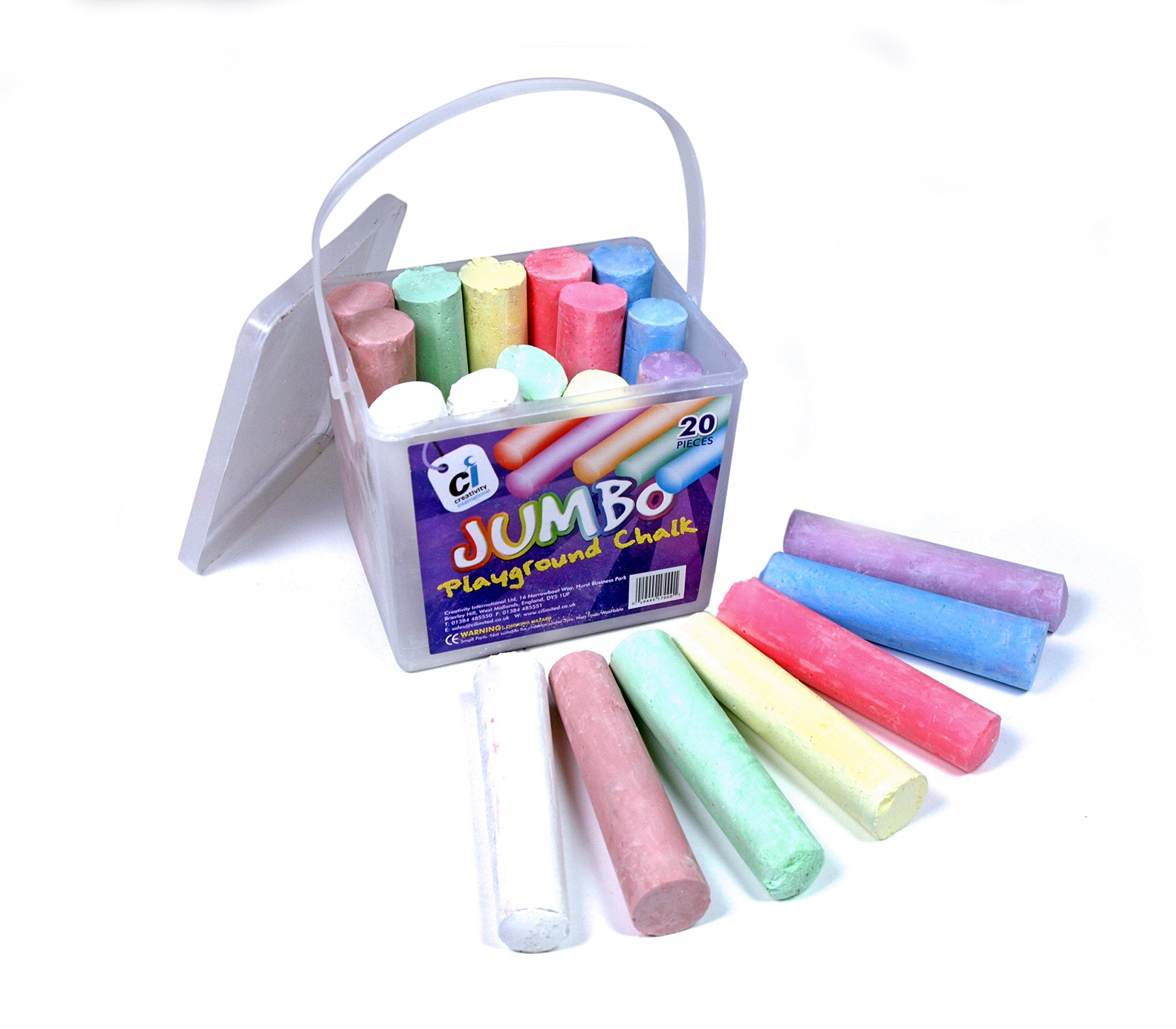 scola Jumbo Sidewalk Chalk - 20 Assorted Colour Pieces | Storage Container Included | Broad Line Size 1