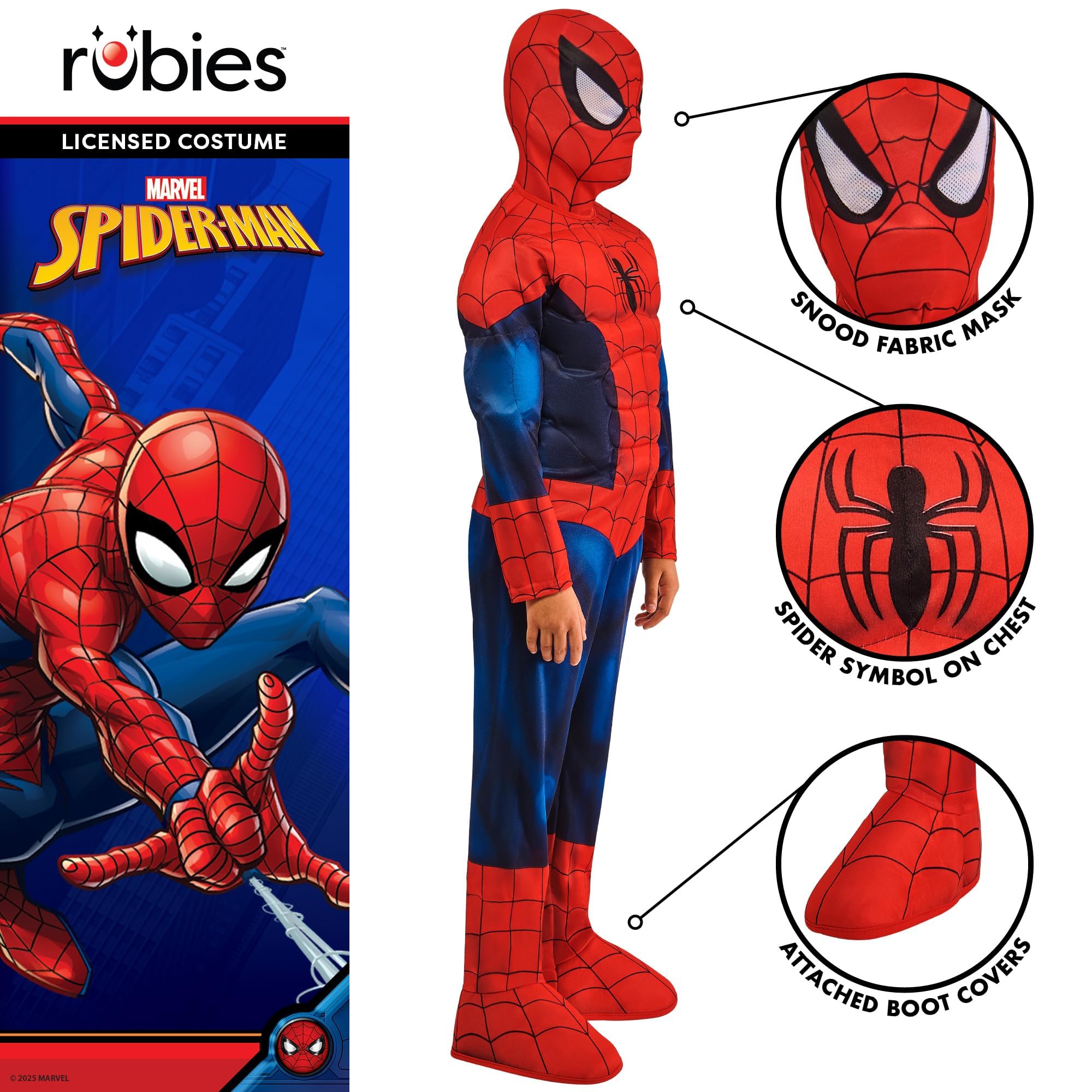 Rubies Official Marvel Spider-Man Deluxe Padded Muscles Child Costume | Size 3-4 Years 2