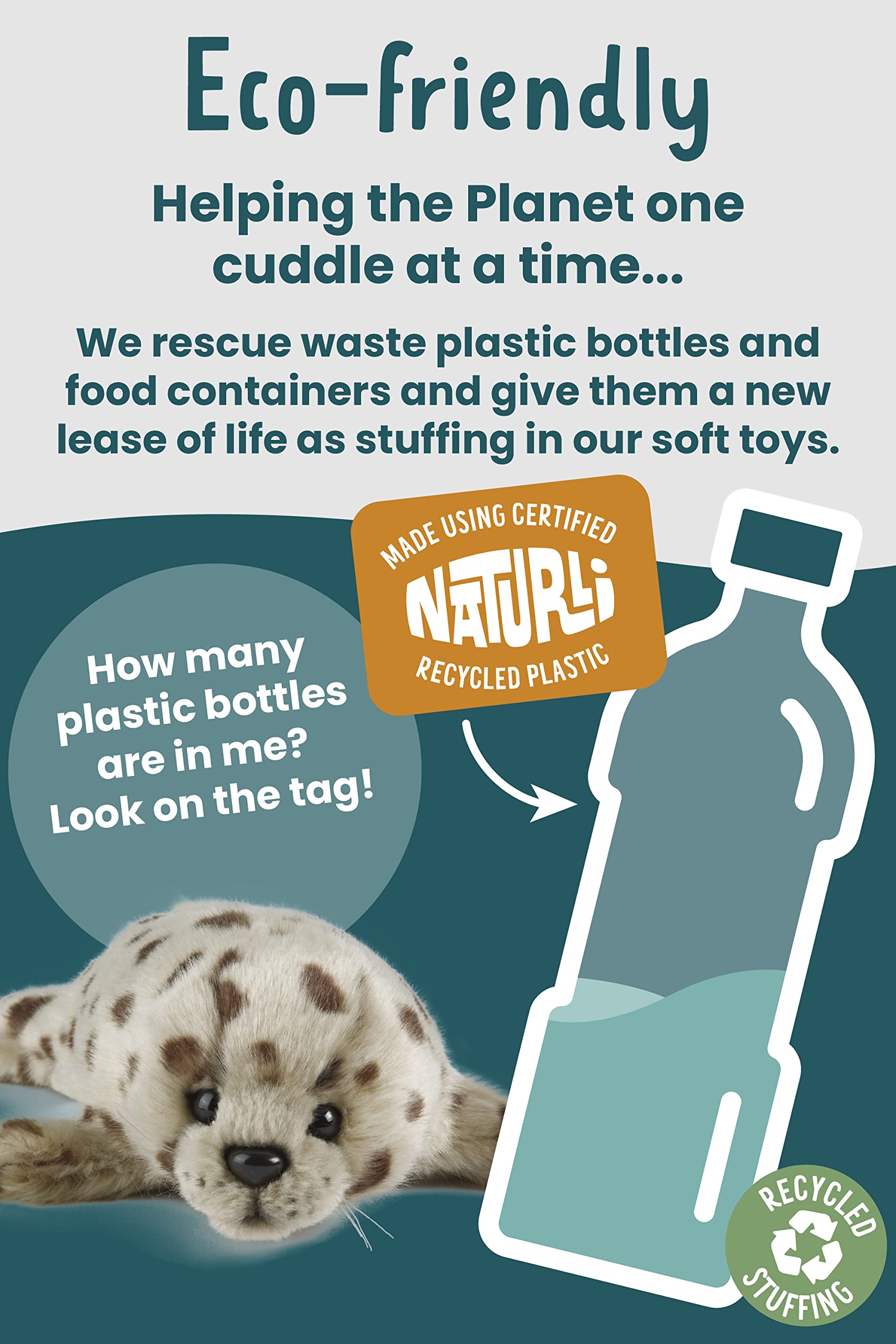 Living Nature Common Seal Pup Plush Toy - Realistic Soft Stuffed Animal with Educational Fact Tag 9