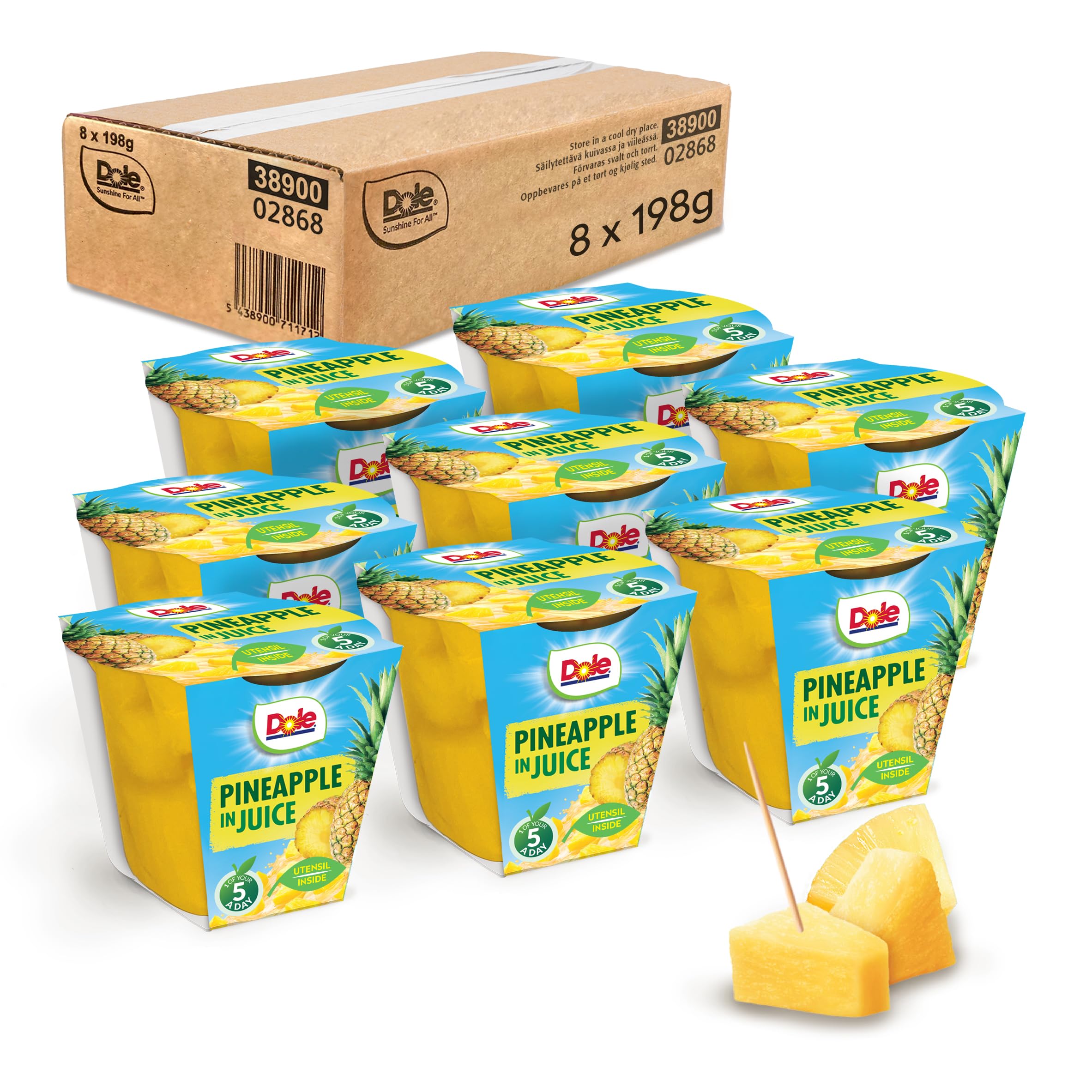 Dole Tropical Gold Pineapple in Juice Fruit Pots - 8 x 198g Chunks | Rich in Vitamin C & Fibre 1