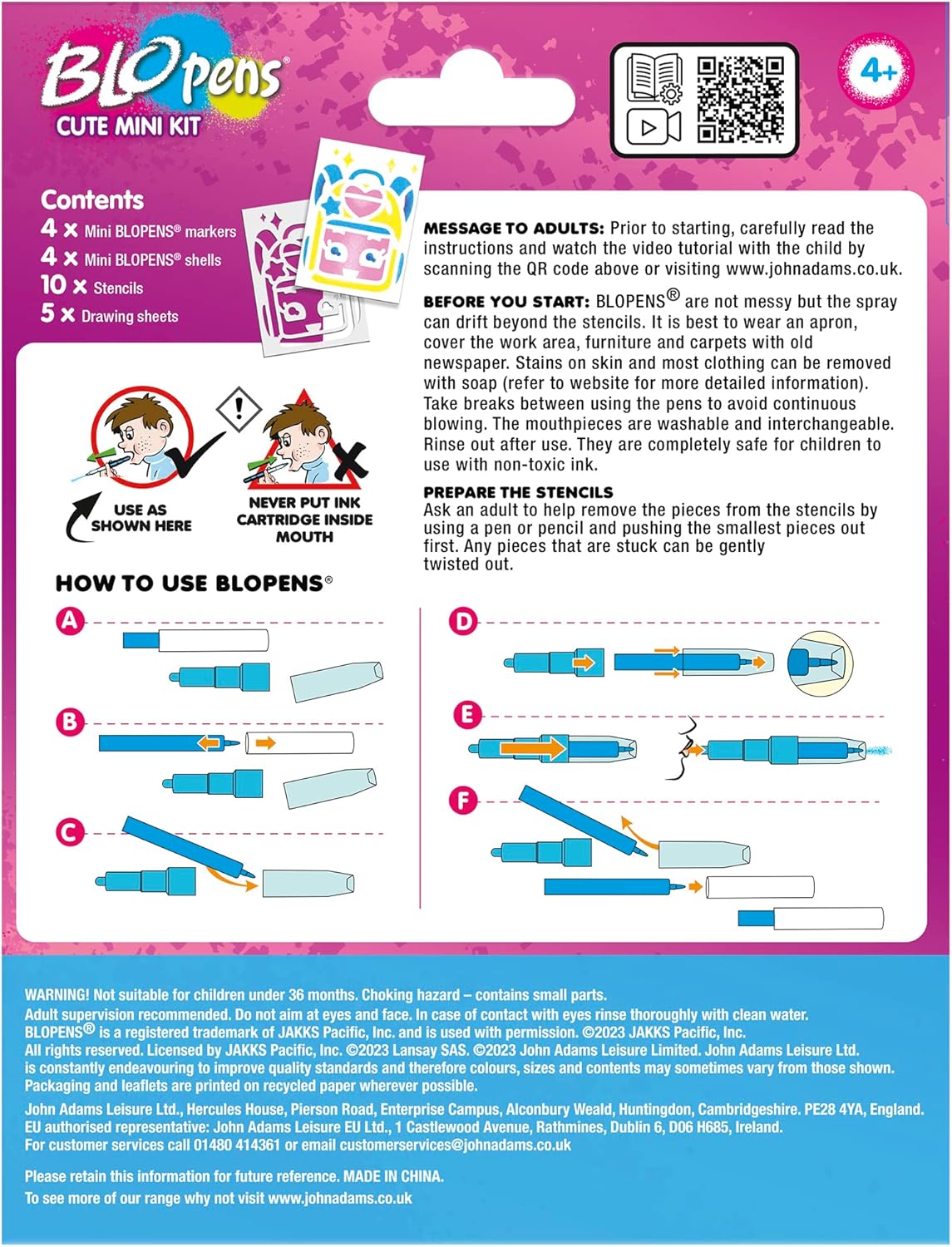 John Adams BLOPENS Cute Mini Kit - Airbrush Art Craft Set for Kids 4