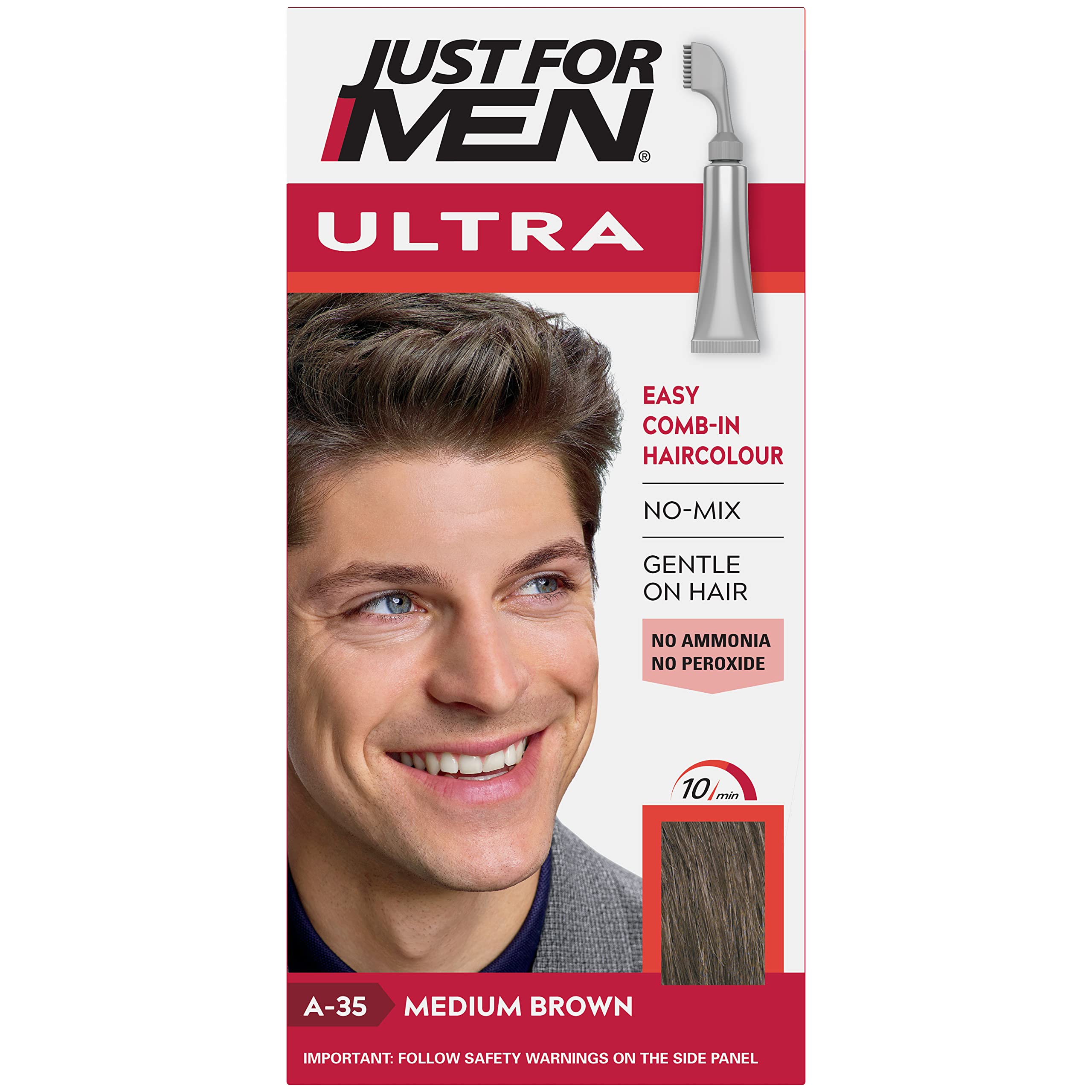 Just for Men Ultra Medium Brown Hair Colour Dye - Comb-In Applicator for Grey Coverage (A35)