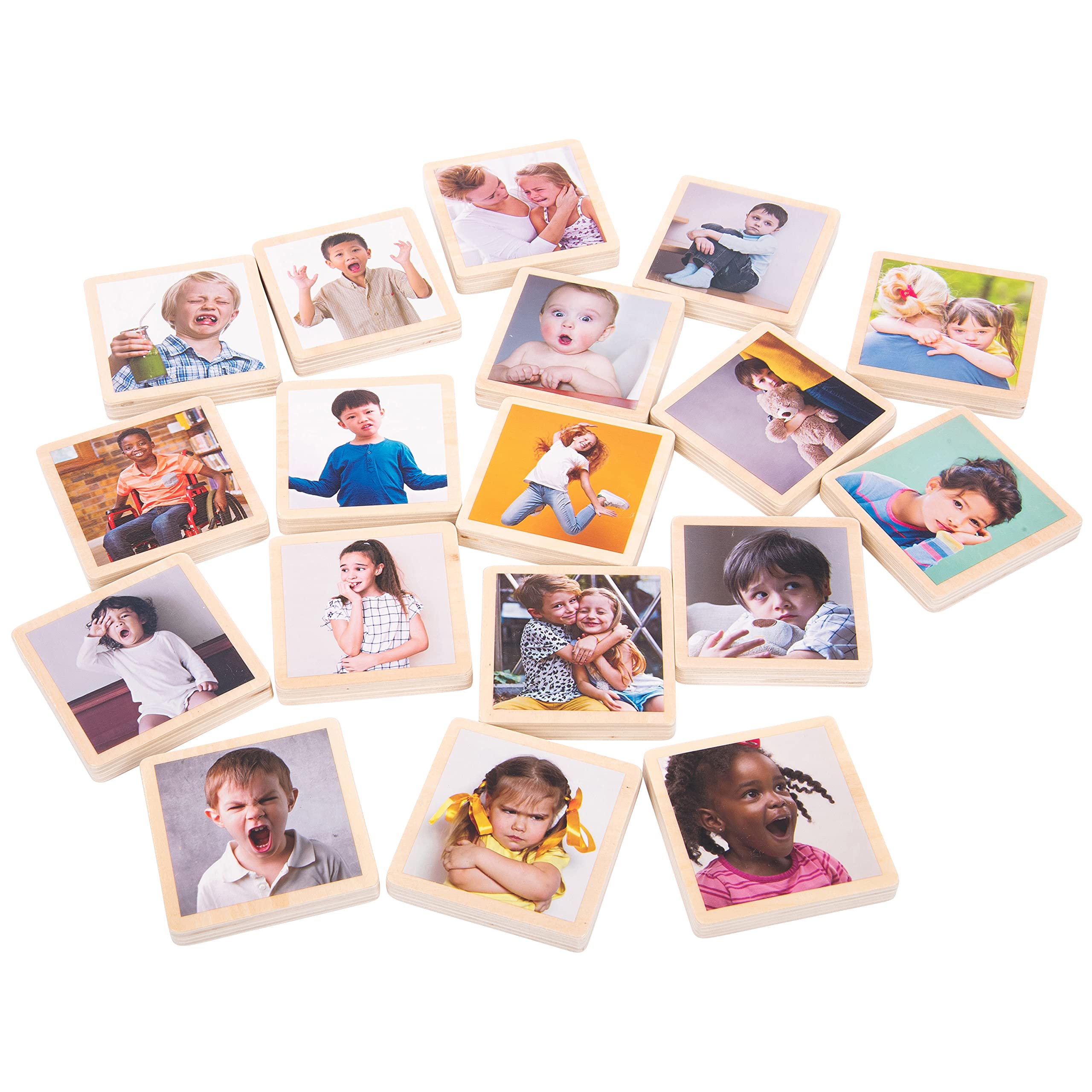 tickit My Emotions Wooden Tiles - 18 Photo Emotion Tiles for Language & Social Skills | Ages 0+