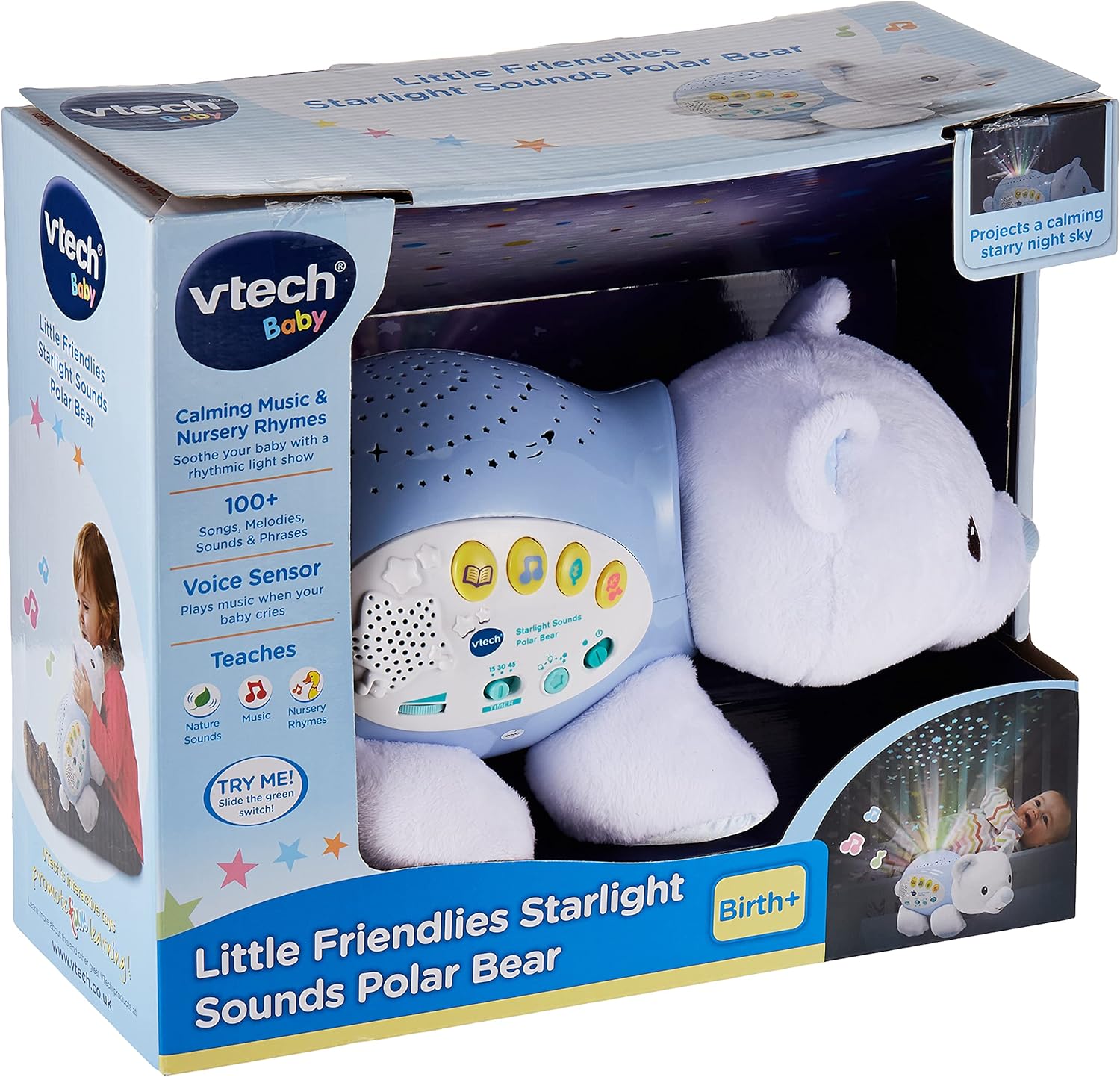 VTech Little Friendlies Starlight Sounds Bear - Soothing Musical Baby Toy with Light Projection, 1 Month to 4 Years 4