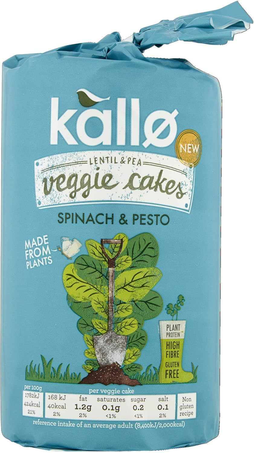 Kallo Spinach & Pesto Veggie Cakes, Lentil & Pea Puffed Crackers Made From Plant 4
