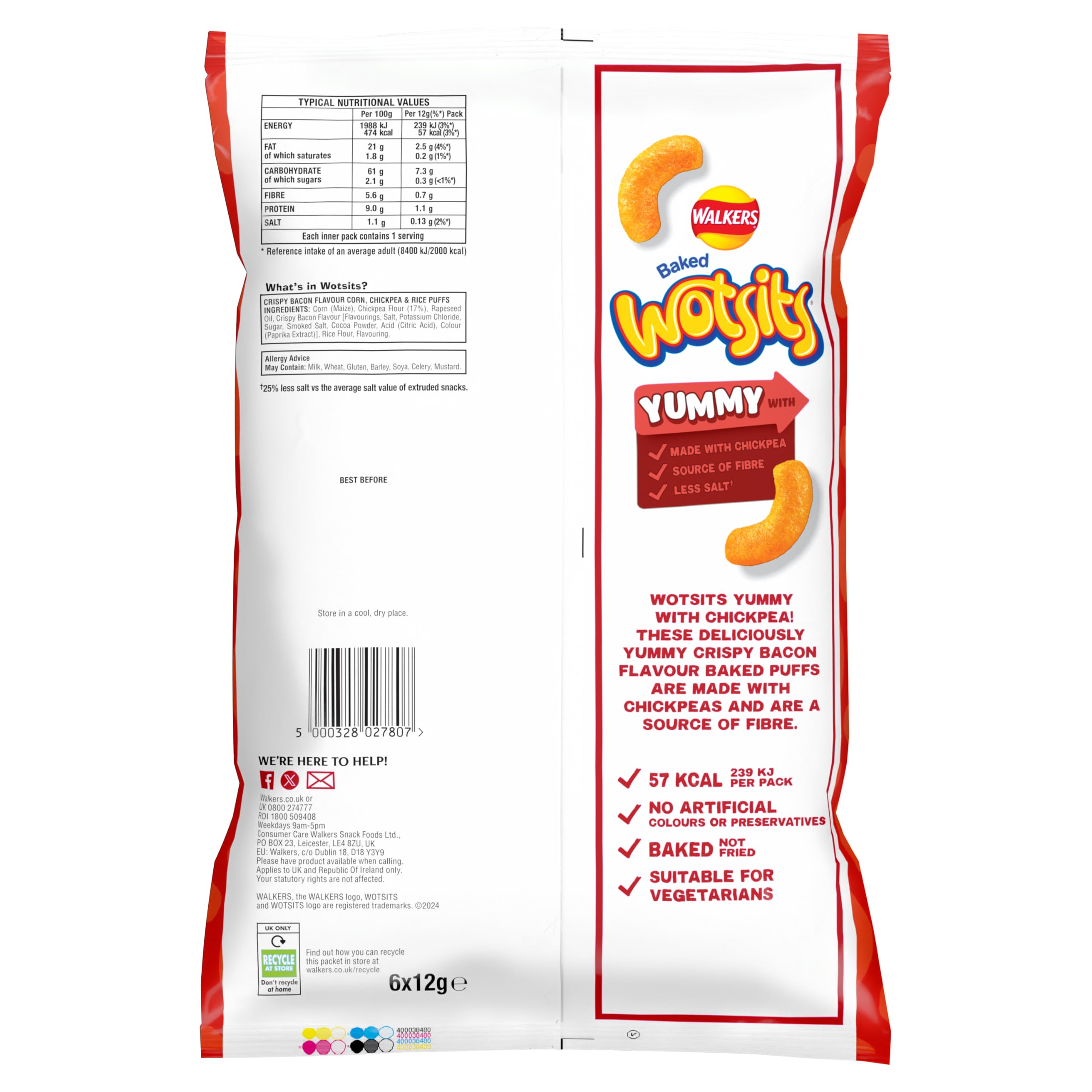 Walkers Wotsits Crispy Bacon Flavour Crisps Multipack (6 Pack)