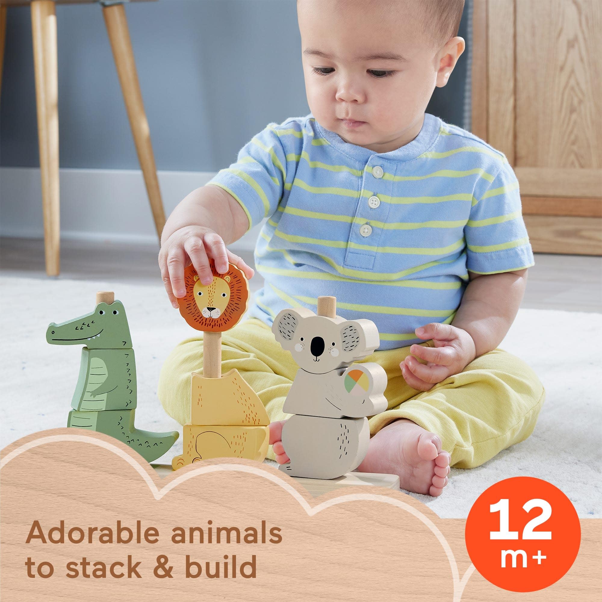 Fisher-Price Wooden Stack & Sort Animals - Educational Stacking Toy for Toddlers 1+ 5