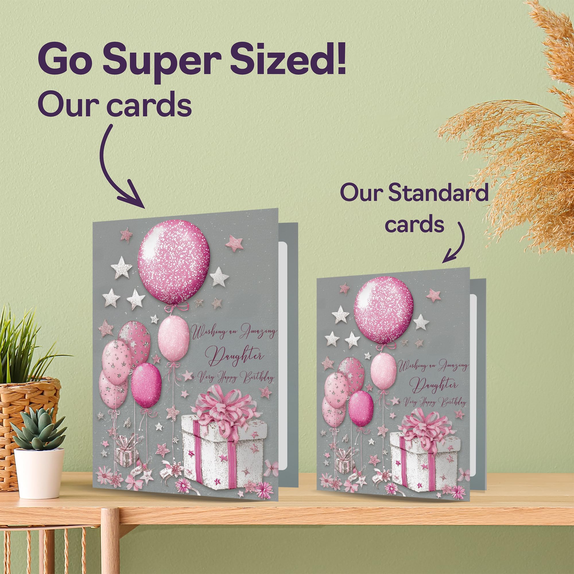 Giftzie Silver Daughter Birthday Card | 5x7 Inch | Silver and Pink Presents Design | From Dad Mum 3