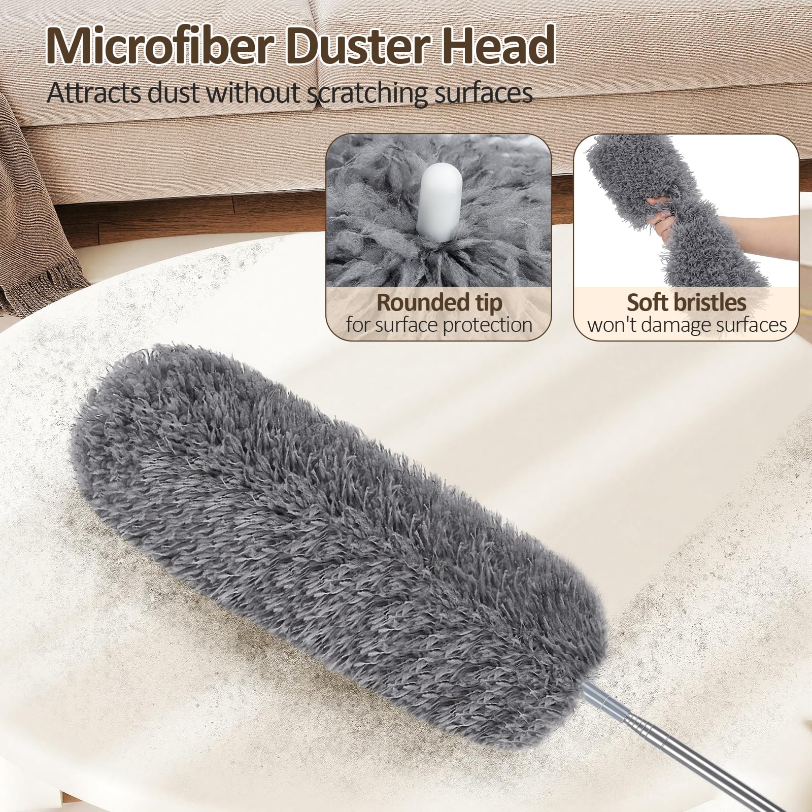 Alyvisun Extendable Feather Duster - 40-240 cm Telescopic Pole, Washable Microfibre Head 3