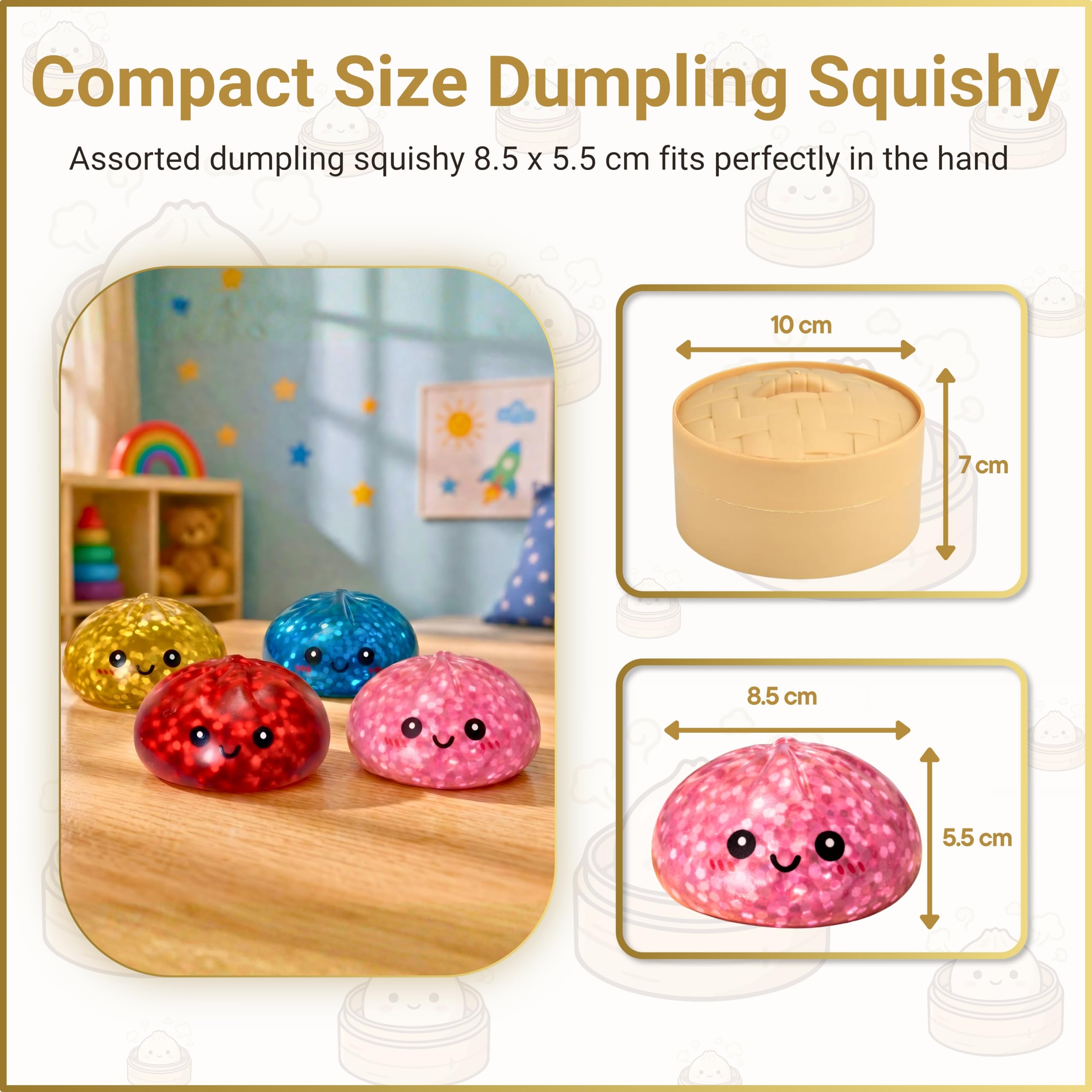 SHATCHI Large Pink Glitter Dumpling Squishy Toy with Steamer Box | Slow Rebound TPR | Ages 3+ 3