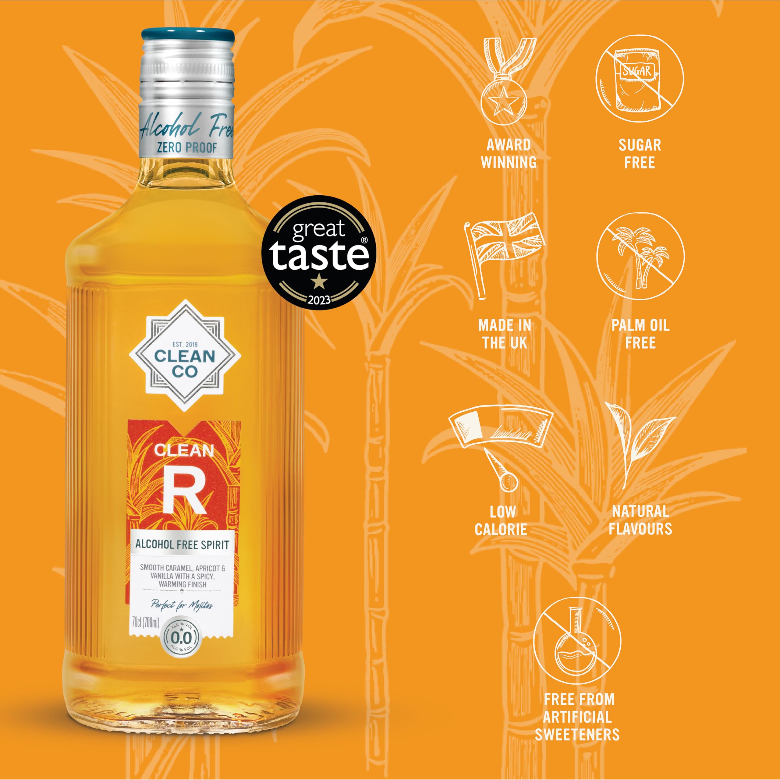 Clean Co Clean R Non Alcoholic Rum Alternative - Golden Spiced | 0.4% ABV | 70cl Bottle