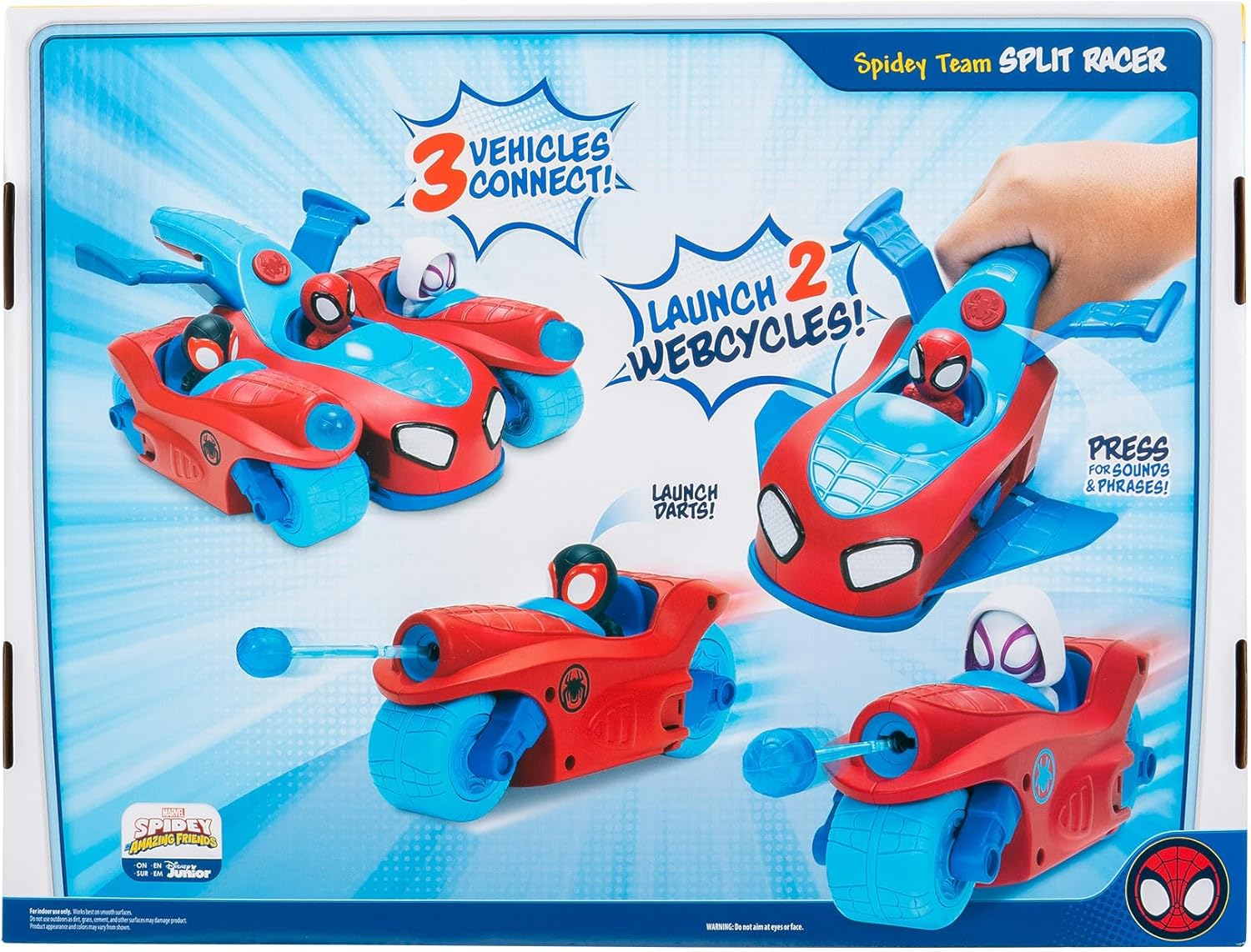 Spidey & His Amazing Friends Team Split Racer - 8.5-Inch Transforming Vehicle with Sound Effects & Web Darts