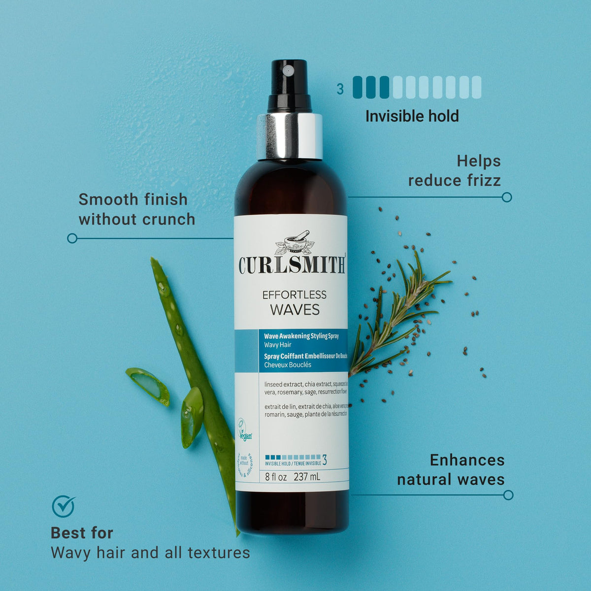 CURLSMITH Effortless Waves Styling Spray - Lightweight, Moisturising, Frizz Control | 59 ml 3