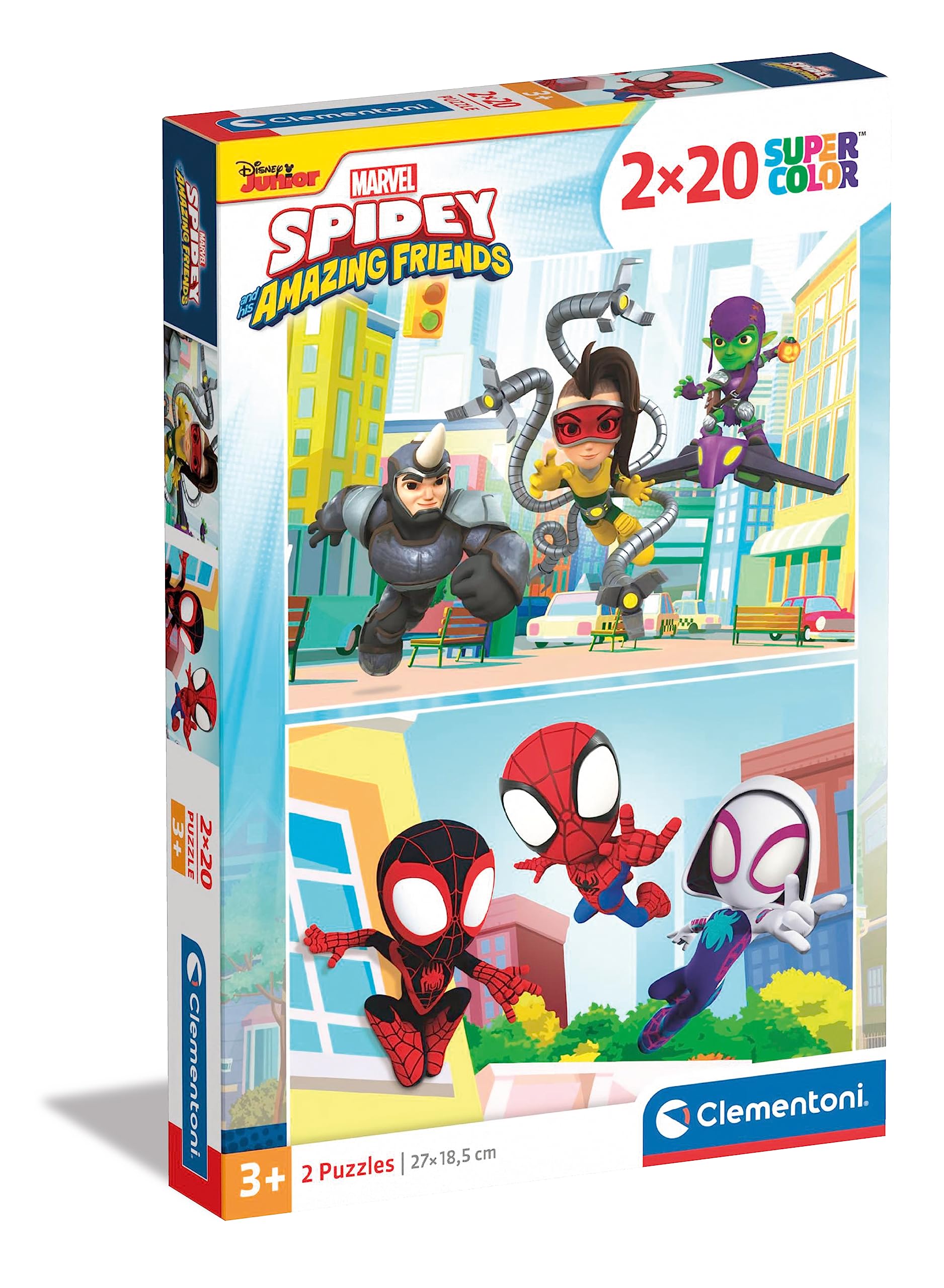 Clementoni Supercolor Marvel Spidey and His Amazing Friends Jigsaw Puzzle Set - 2 x 20 Pieces | Made in Italy