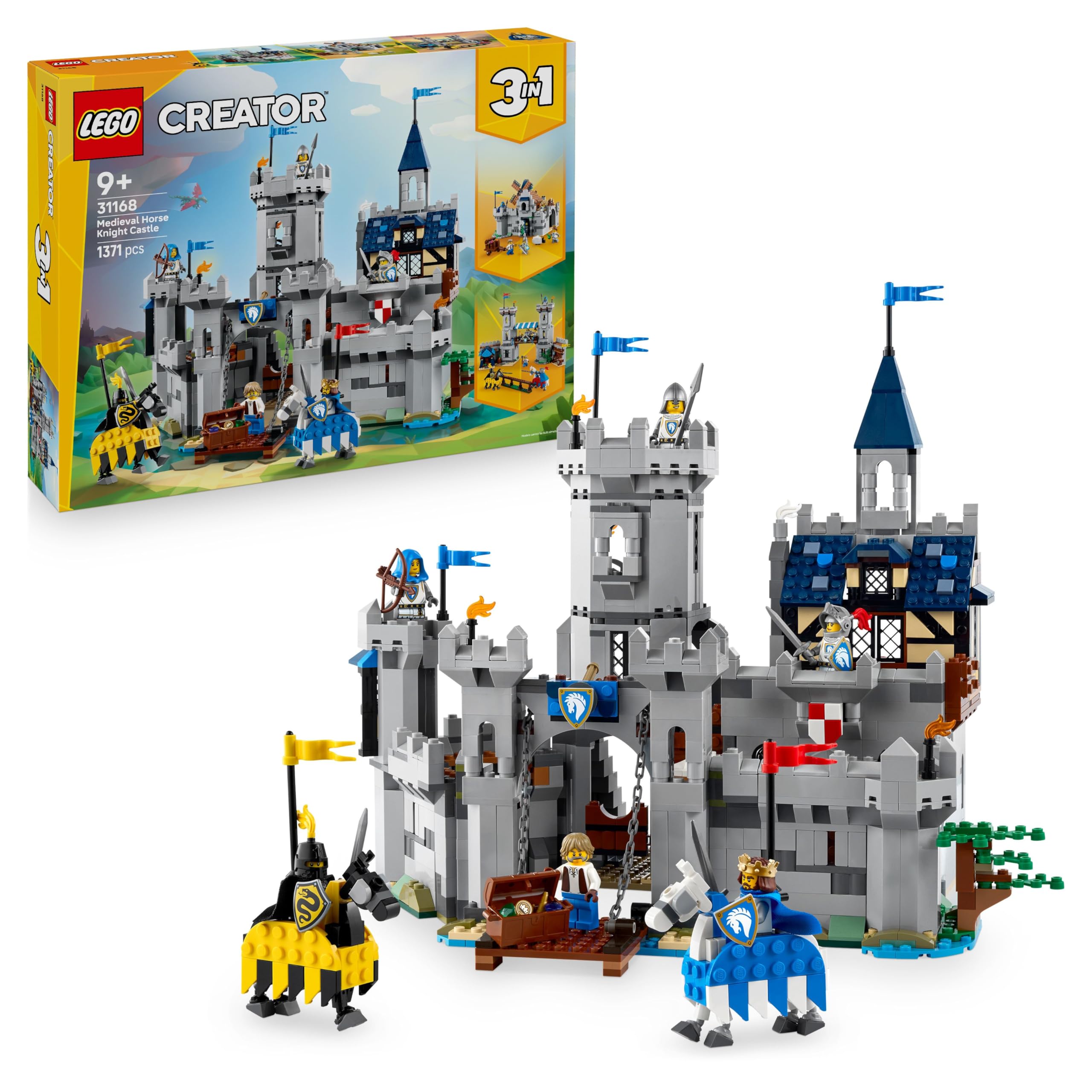 LEGO Creator 3in1 Medieval Horse Knight Castle Toy (Model 31168) | 1371 Pieces | Ages 9+