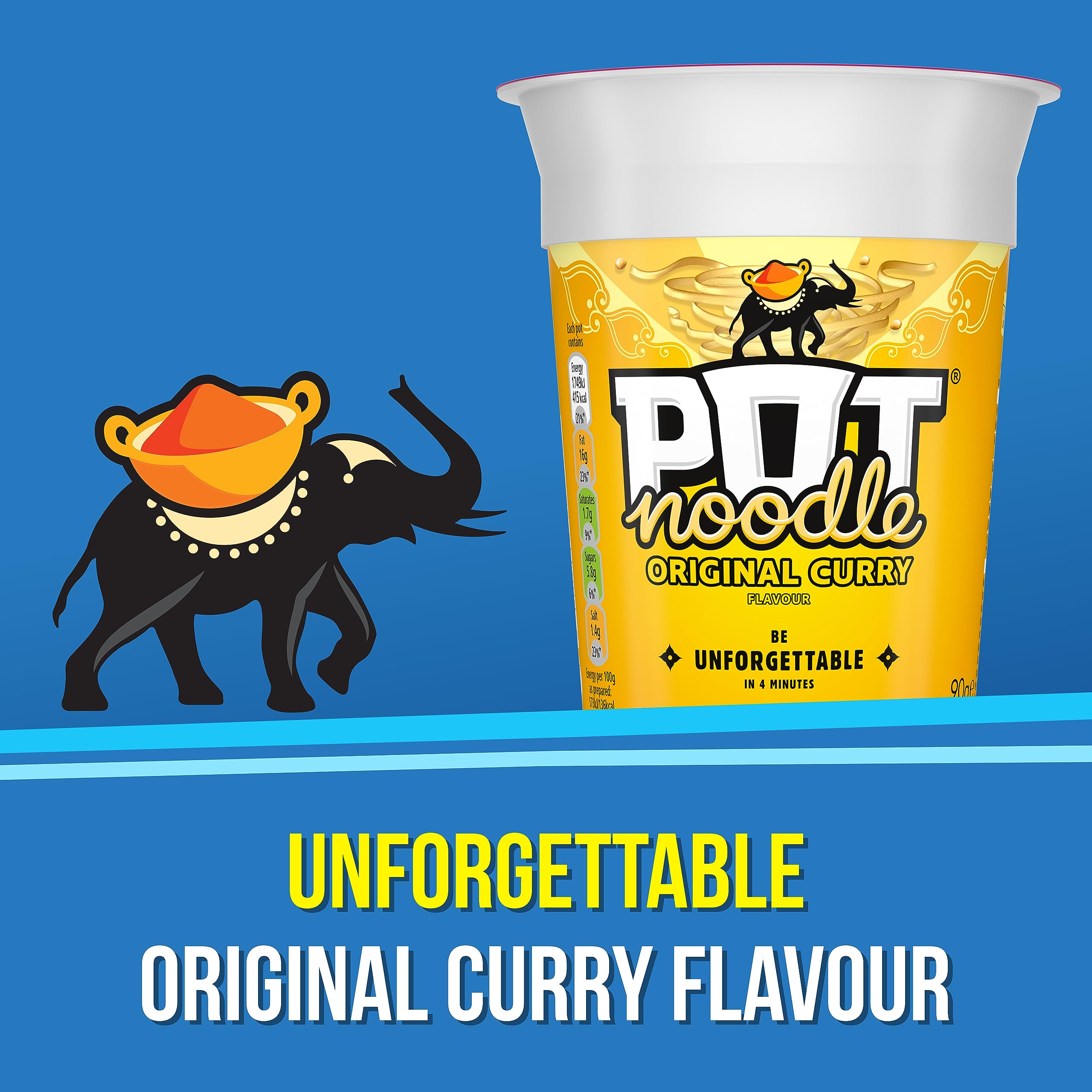 Pot Noodle Original Curry Flavour, 90g Pot, Pack of 12 – Quick Vegetarian Instant Noodles with Mango Chutney Sachet 4