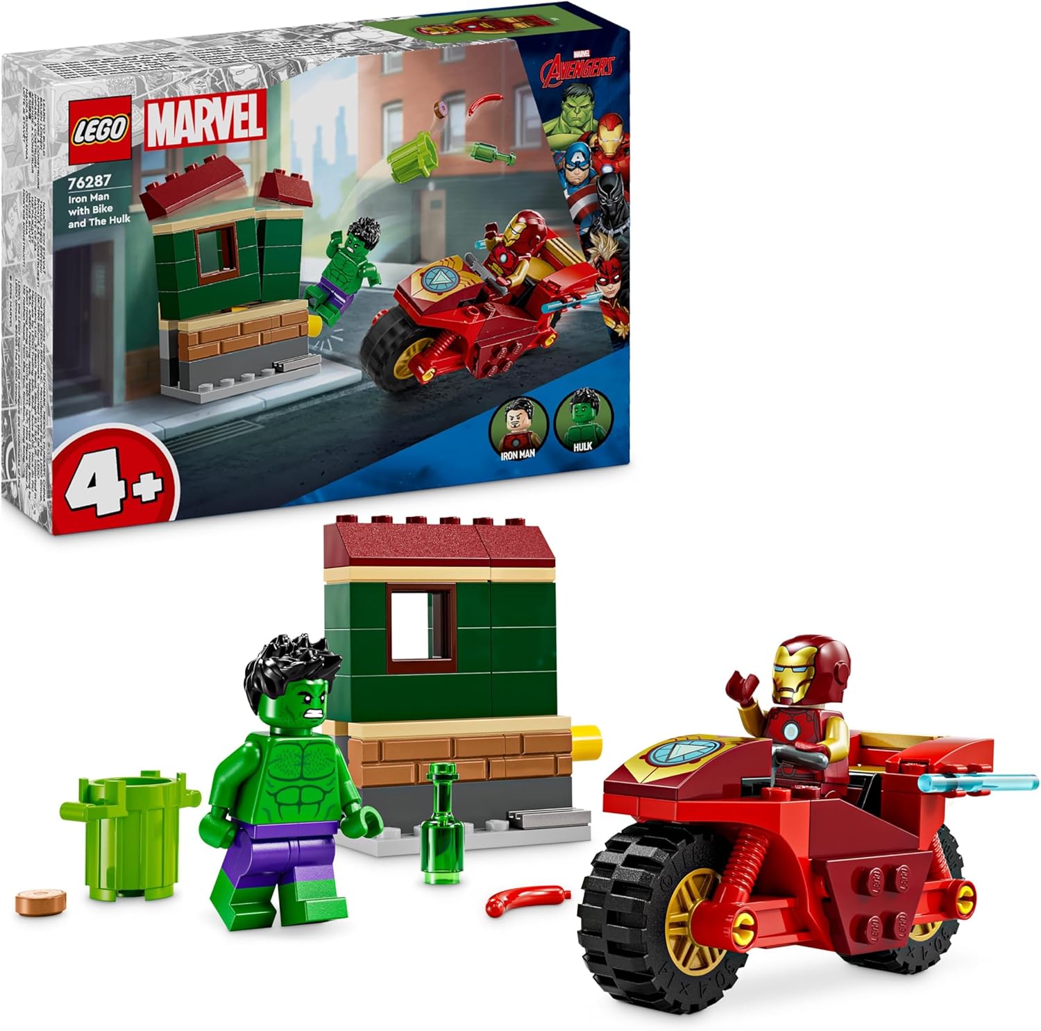LEGO Marvel Iron Man with Bike and The Hulk - Super Hero Building Toy for Kids 4+